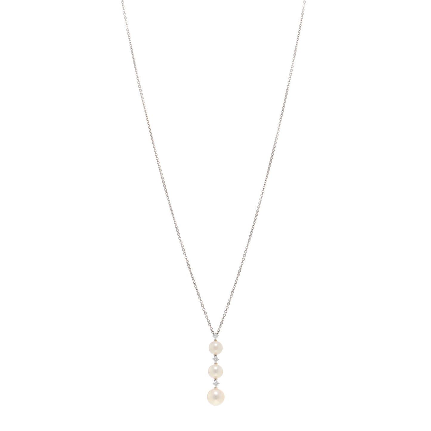 18K White Gold Diamond Akoya Pearl 5.5-7mm Drop Pendant Necklace