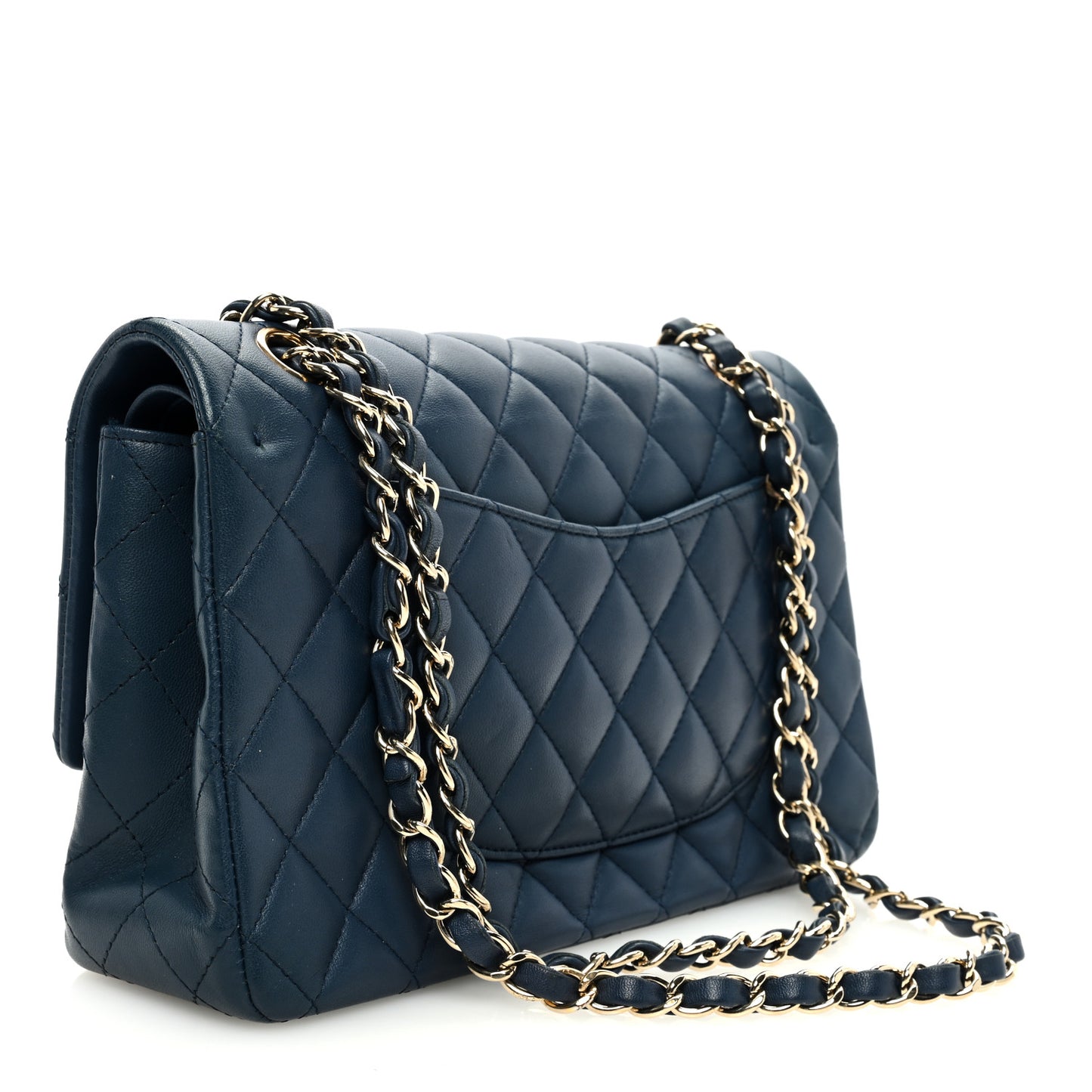 Lambskin Quilted Medium Double Flap Blue