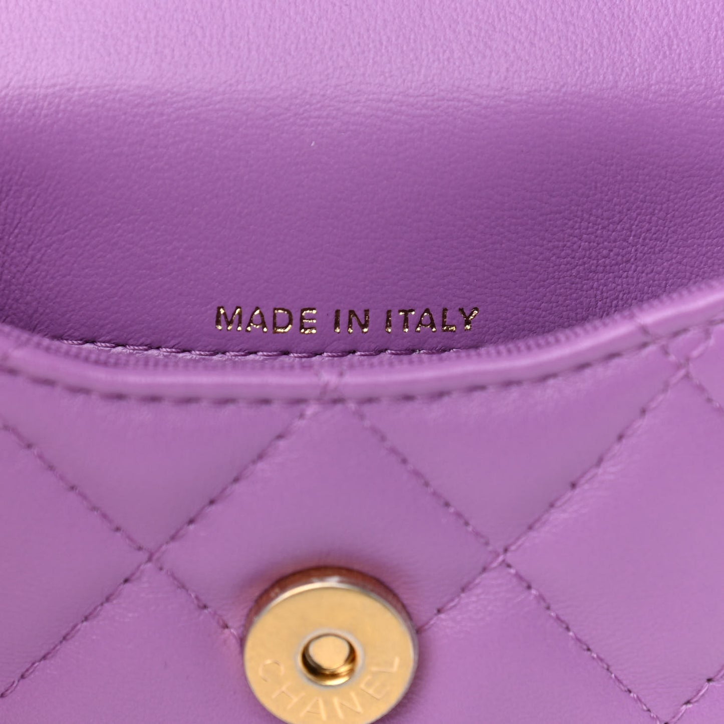 Lambskin Lacquered Metal Quilted Flap Chain Belt Bag Purple