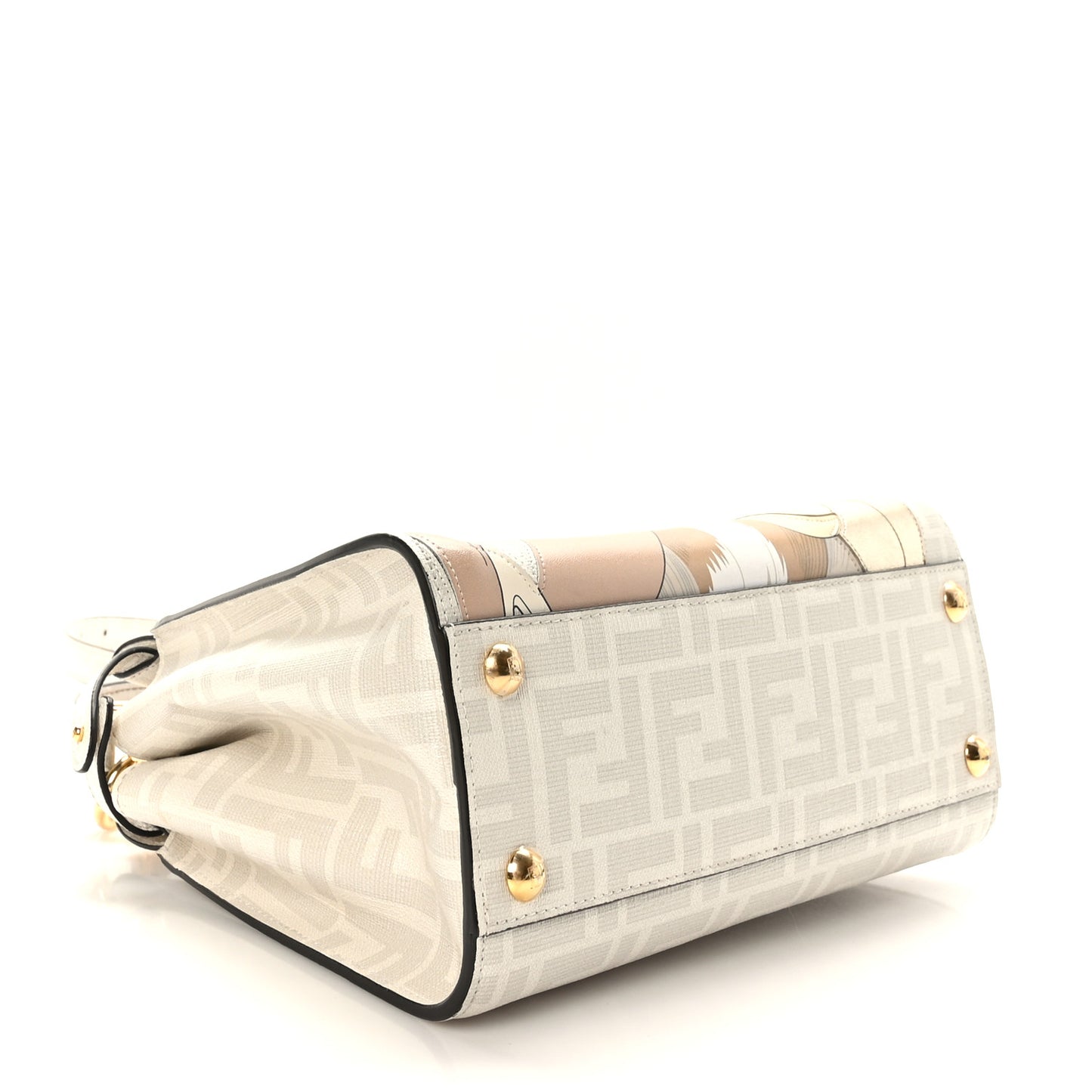 Glazed Fabric Nappa FF Disco Girls Inlay Mini Peekaboo Iconic Satchel Bianco Perla Multicolor