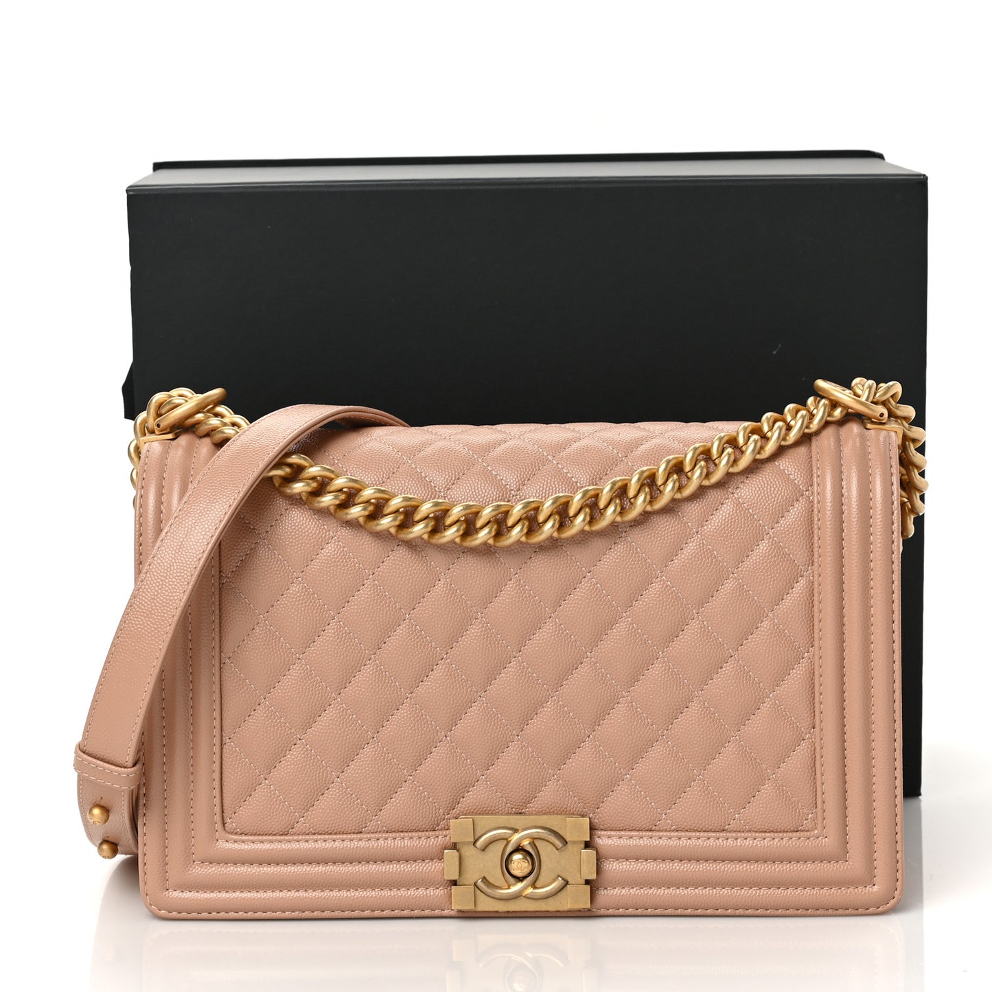 Caviar Quilted New Medium Boy Flap Camel