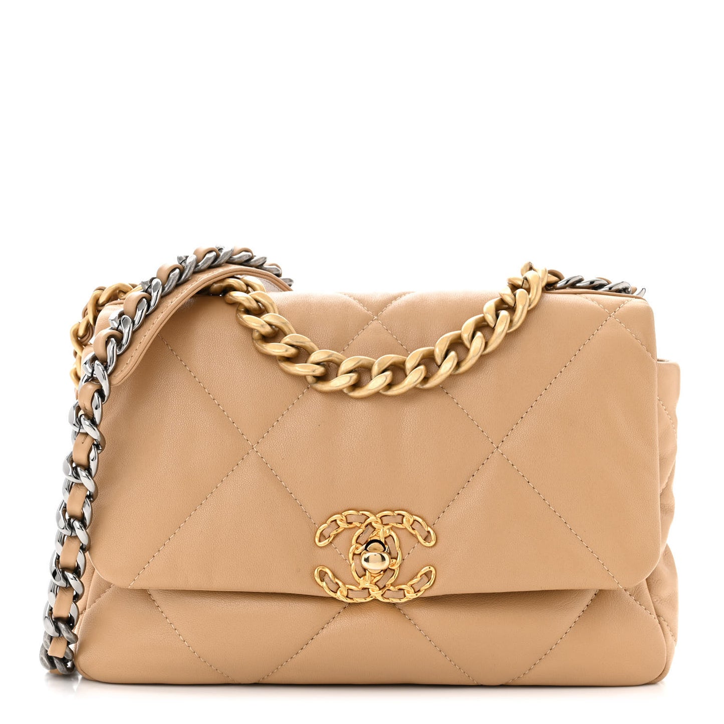 Goatskin Quilted Medium Chanel 19 Flap Beige