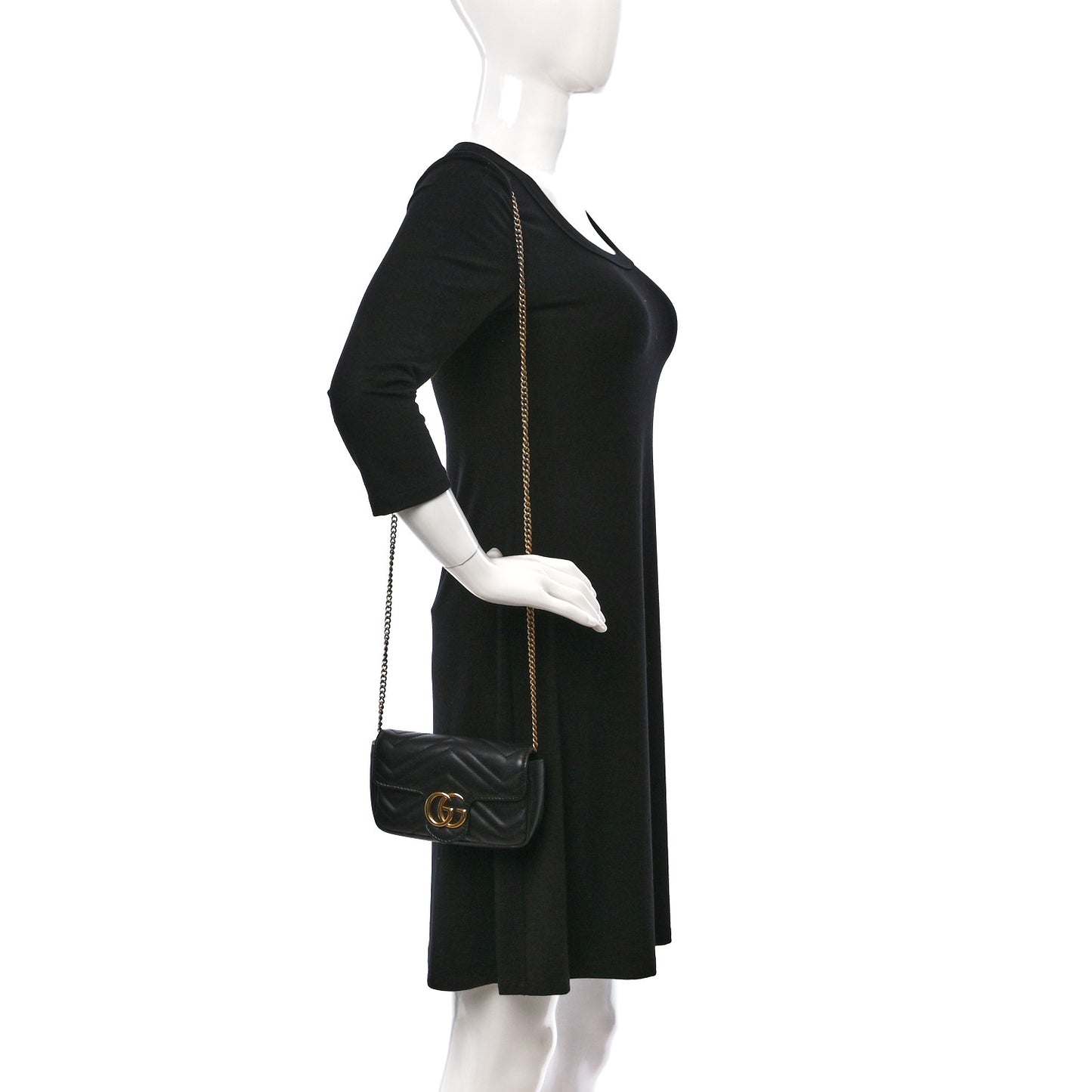 Calfskin Matelasse Super Mini GG Marmont Shoulder Bag Black