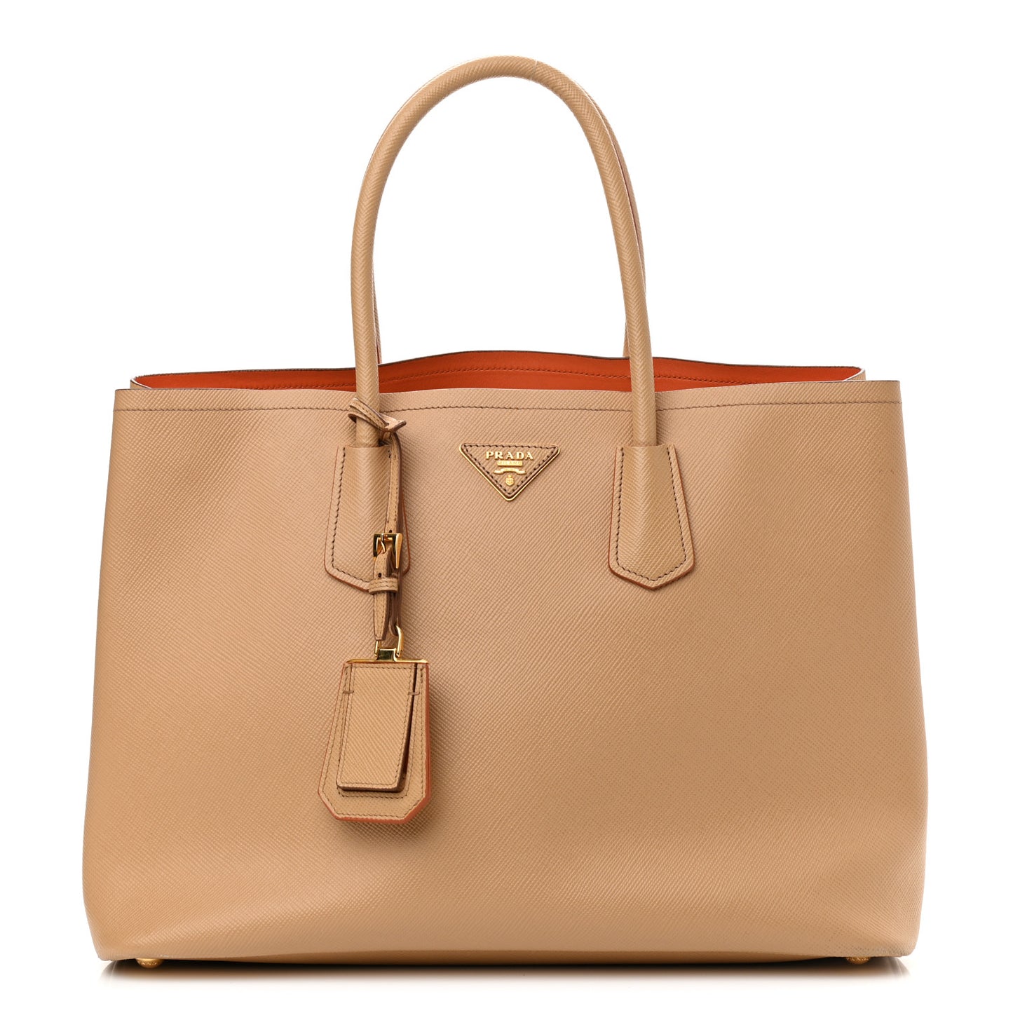 Saffiano Cuir Medium Double Bag Noisette Papaya