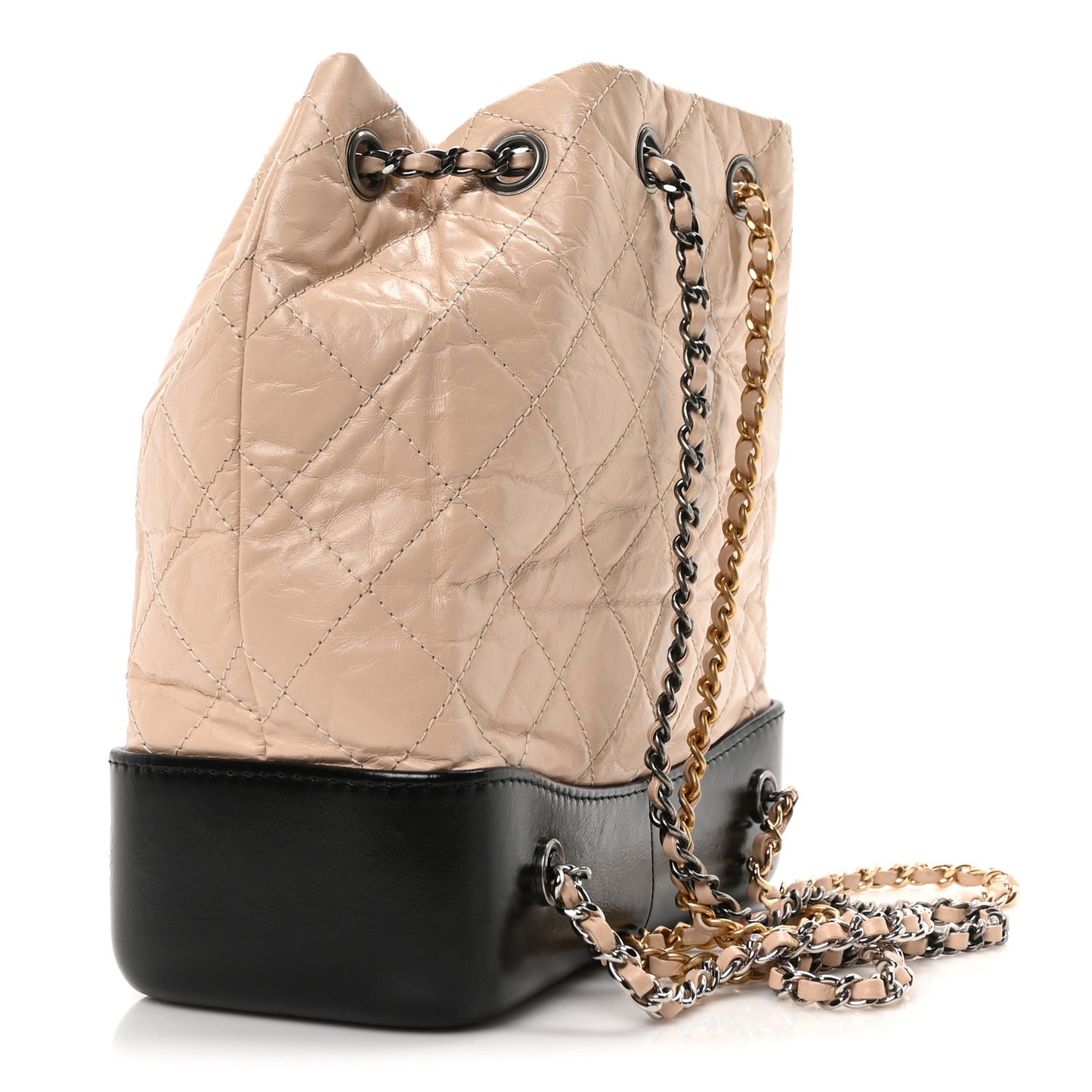 Aged Calfskin Quilted Small Gabrielle Backpack Beige Black