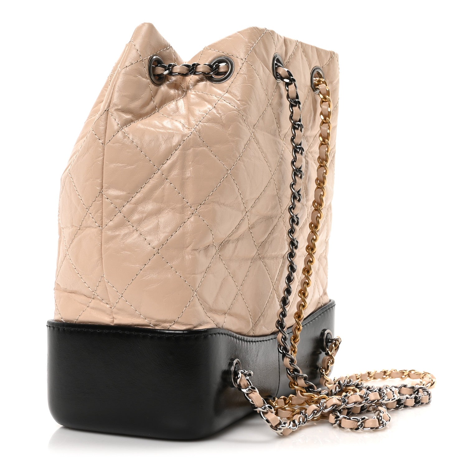 Chanel Aged Calfskin Quilted Small Gabrielle Backpack Beige Black 3 of 10