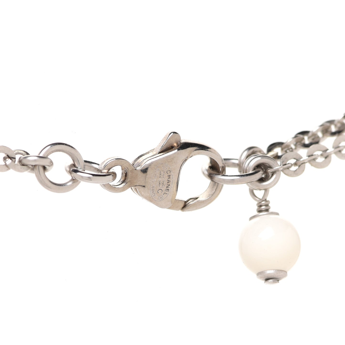 Crystal Pearl CC Pendant Necklace Silver Black