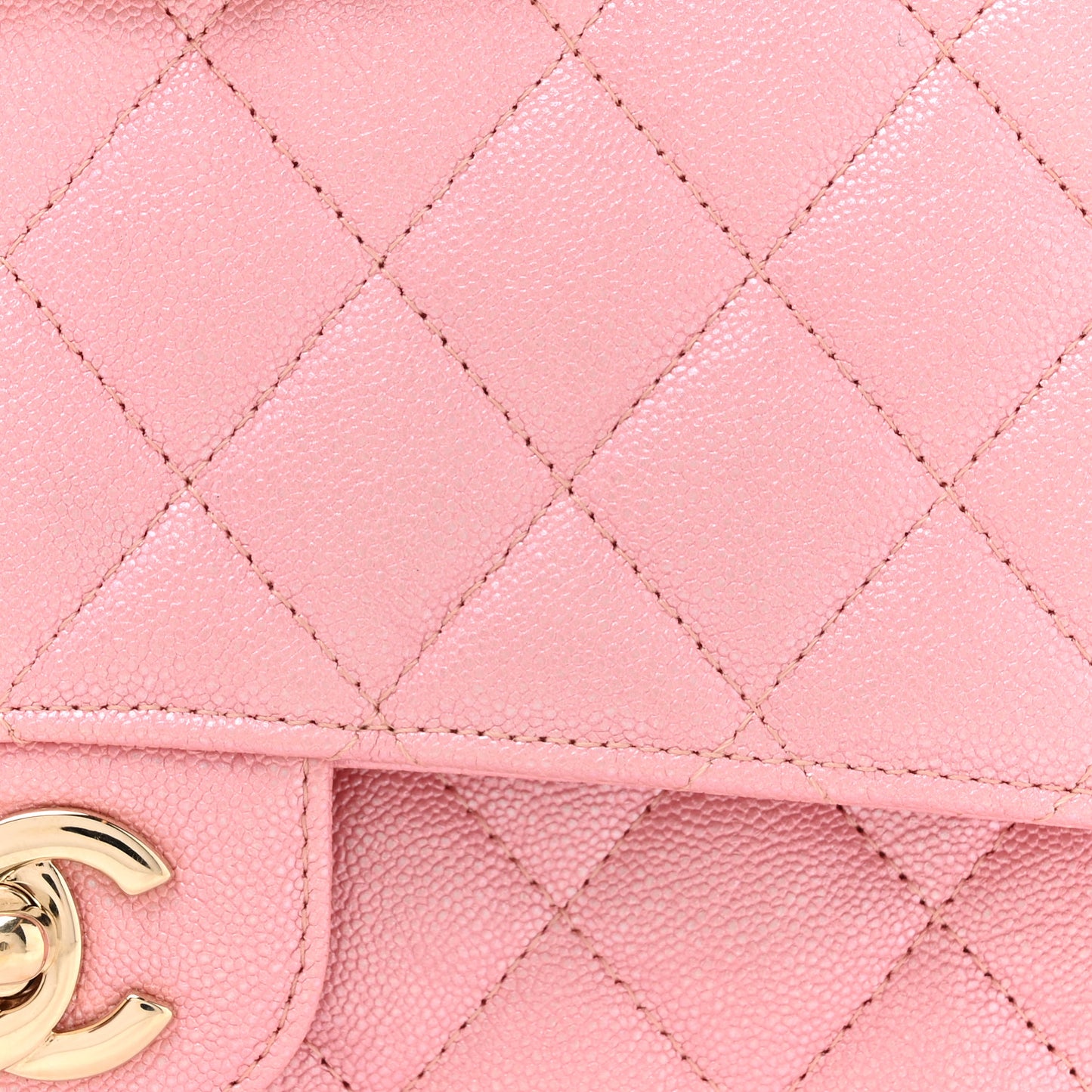 Iridescent Caviar Quilted Medium Double Flap Rose Pink