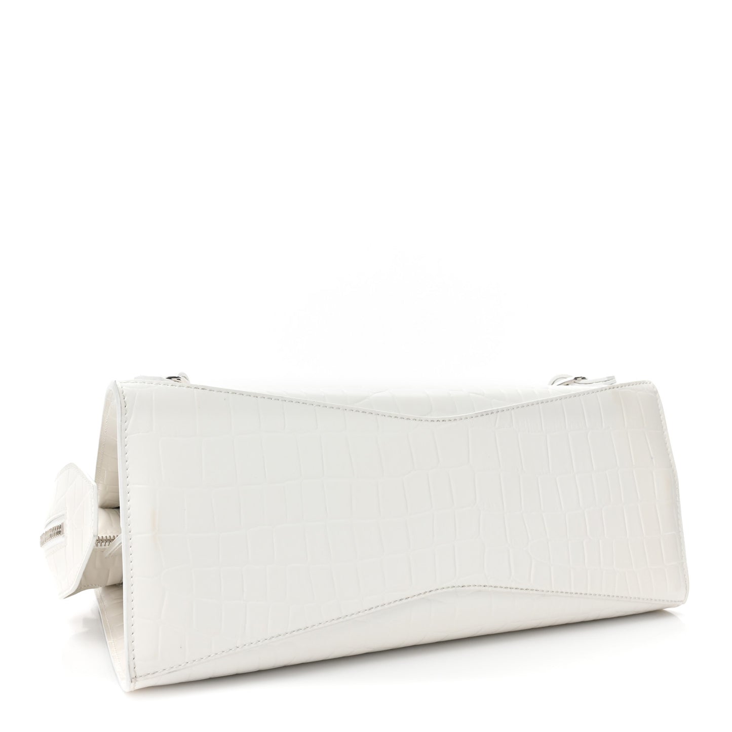 Semi Shiny Calfskin Crocodile Embossed Neo Classic Silver Hardware S City White