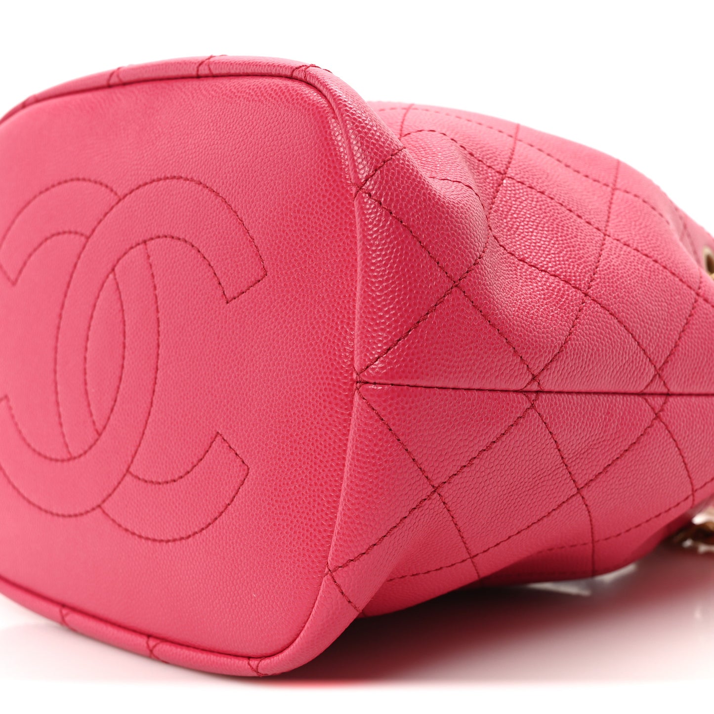 Caviar Quilted Fashion Therapy Bucket Drawstring Bag Dark Pink