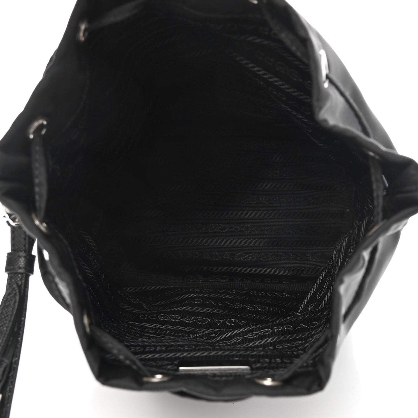 Saffiano Tessuto Nylon Vela Bucket Wristlet Black
