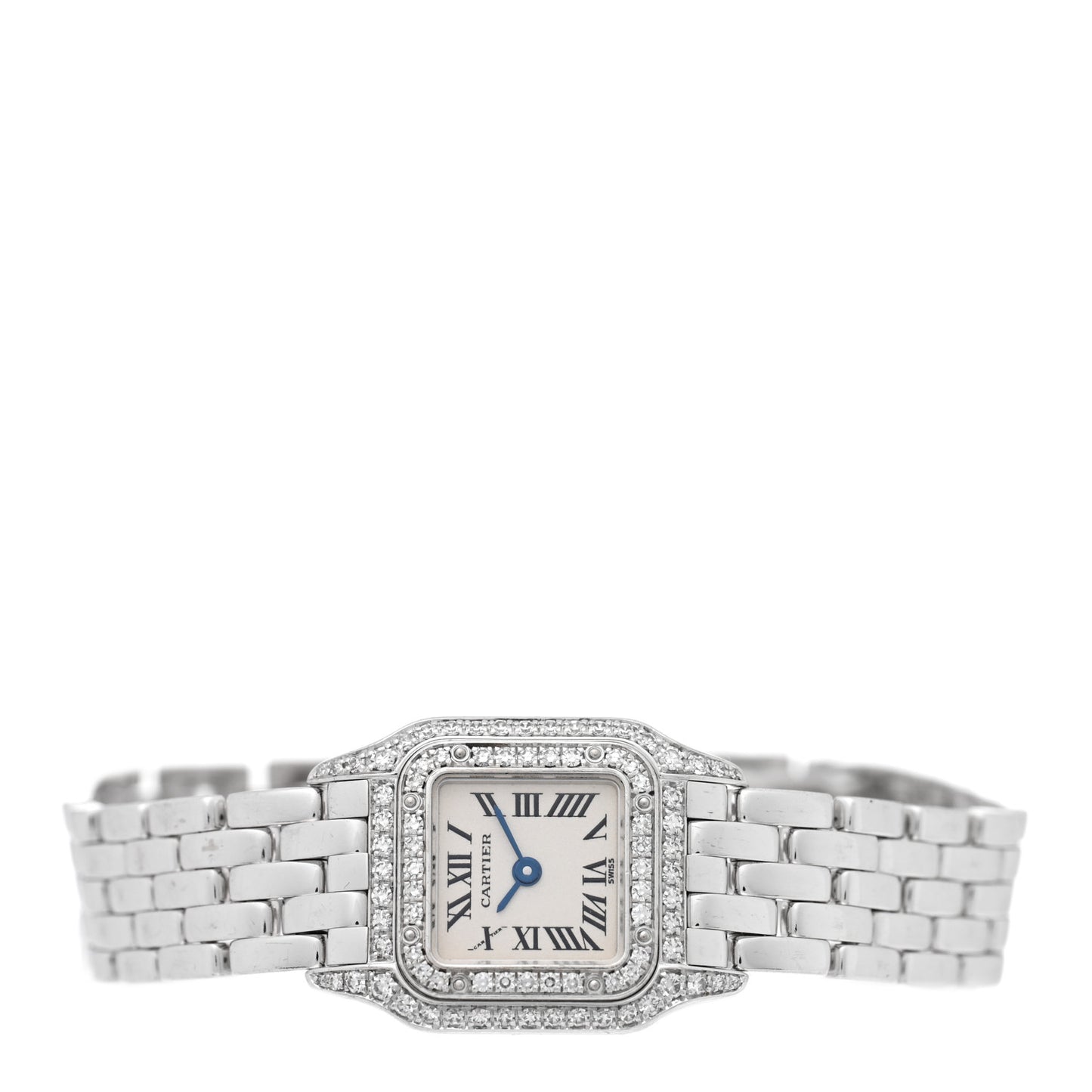 18K White Gold Diamond Bezel 17mm Double Row Panthere Quartz Watch
