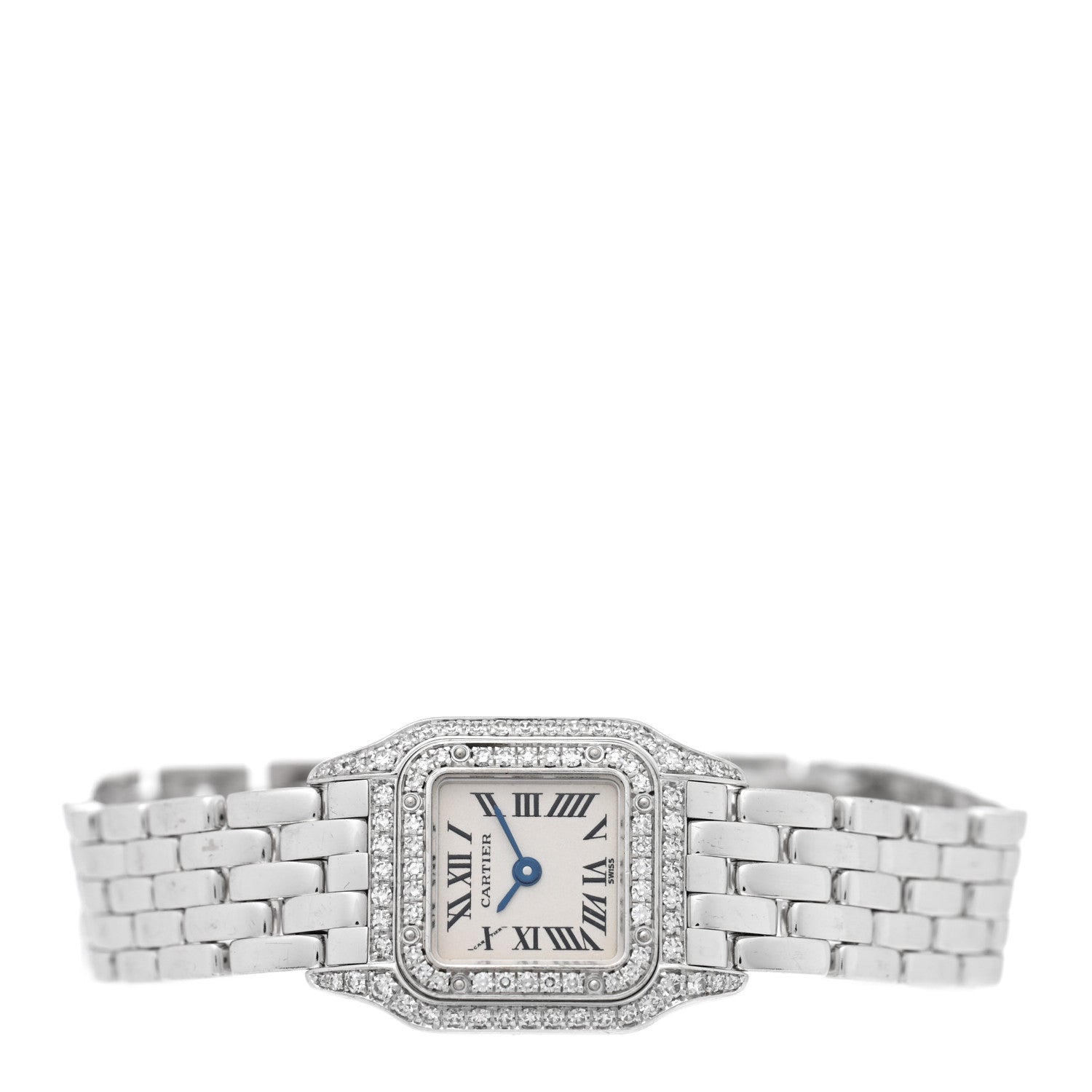 Cartier 18K White Gold Diamond Bezel 17mm Double Row Panthere Quartz Watch 2 of 4