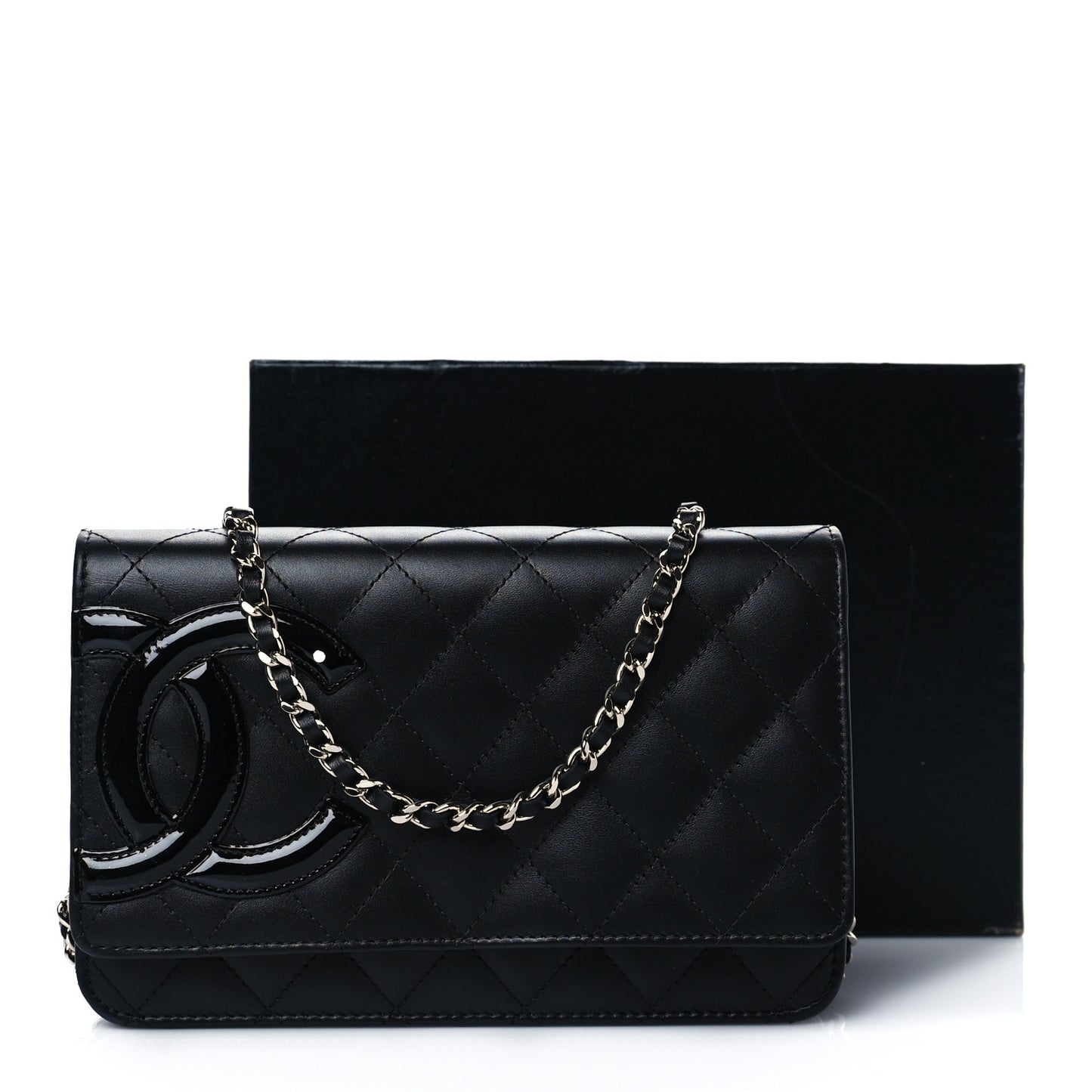 Calfskin Quilted Cambon Wallet On Chain WOC Black
