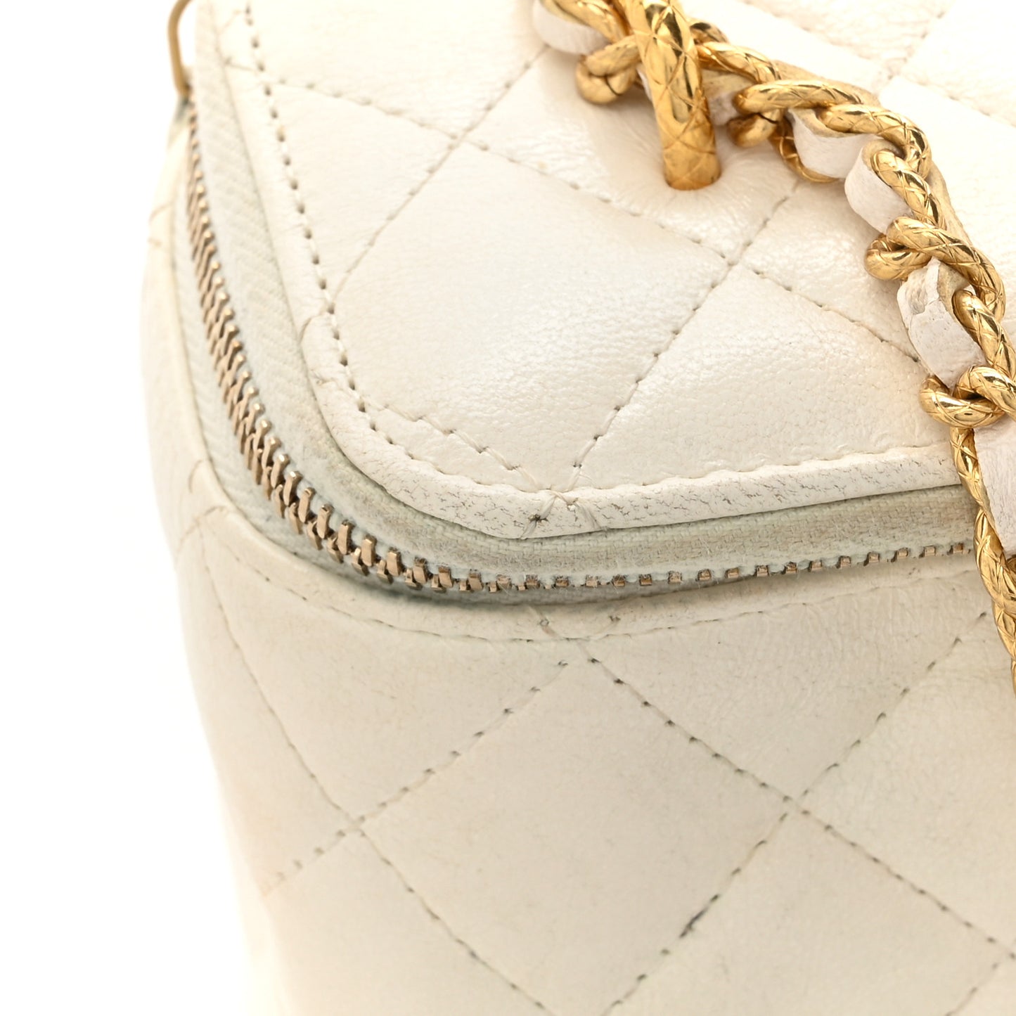 Lambskin Quilted Small CC Dynasty Vanity Case With Chain White