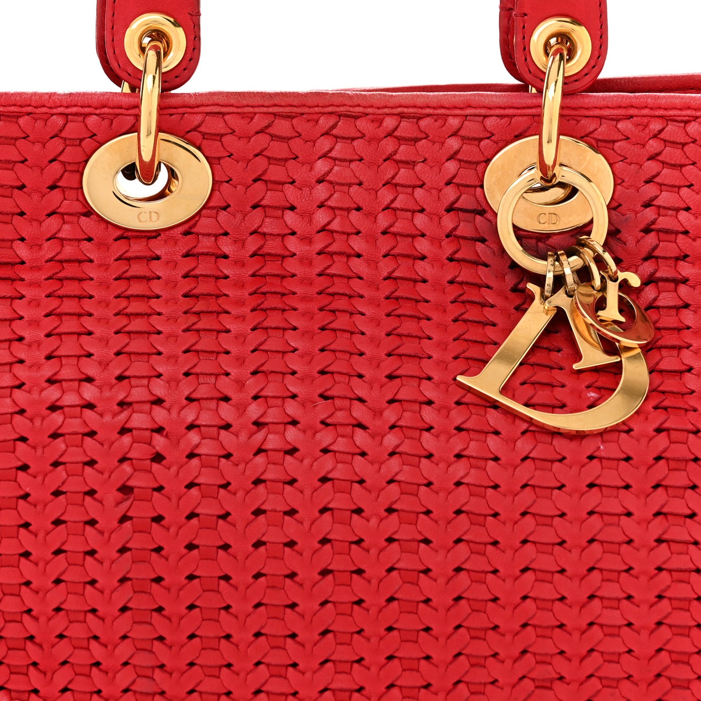 Lambskin Woven Medium Lady Dior Shopping Tote Red