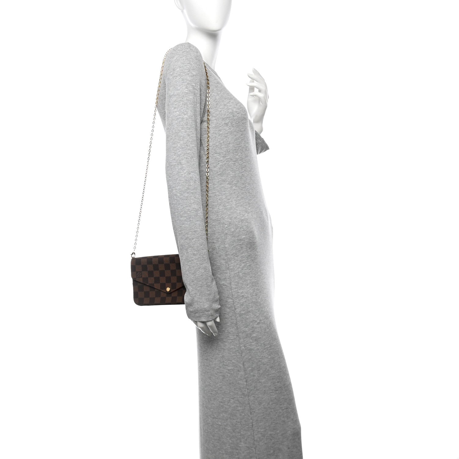 Louis Vuitton Damier Ebene Pochette Felicie Chain Wallet 2 of 9