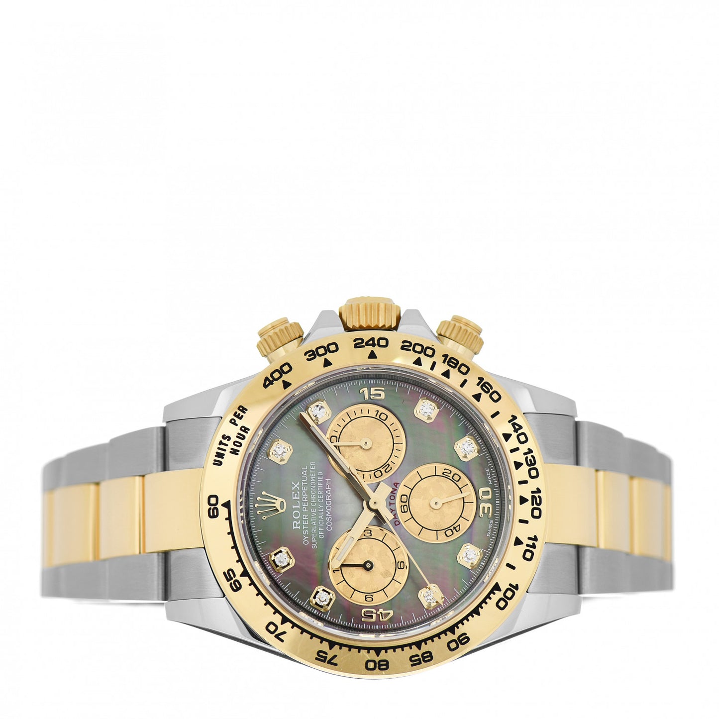 Stainless Steel 18K Yellow Gold Diamond Black Mother of Pearl 40mm Oyster Perpetual Cosmograph Daytona Watch 116503