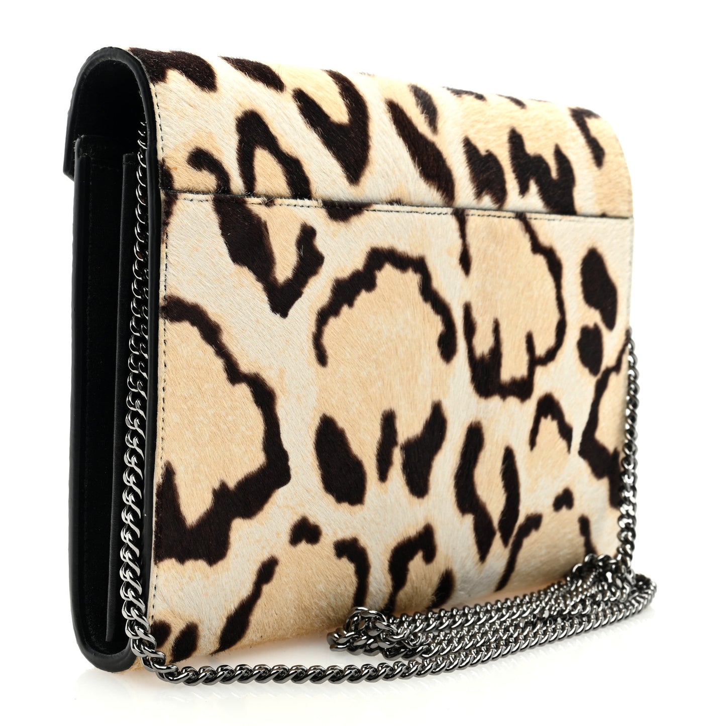 Calf Hair Leopard Print Monogram Cassandra Chain Wallet White Multicolor
