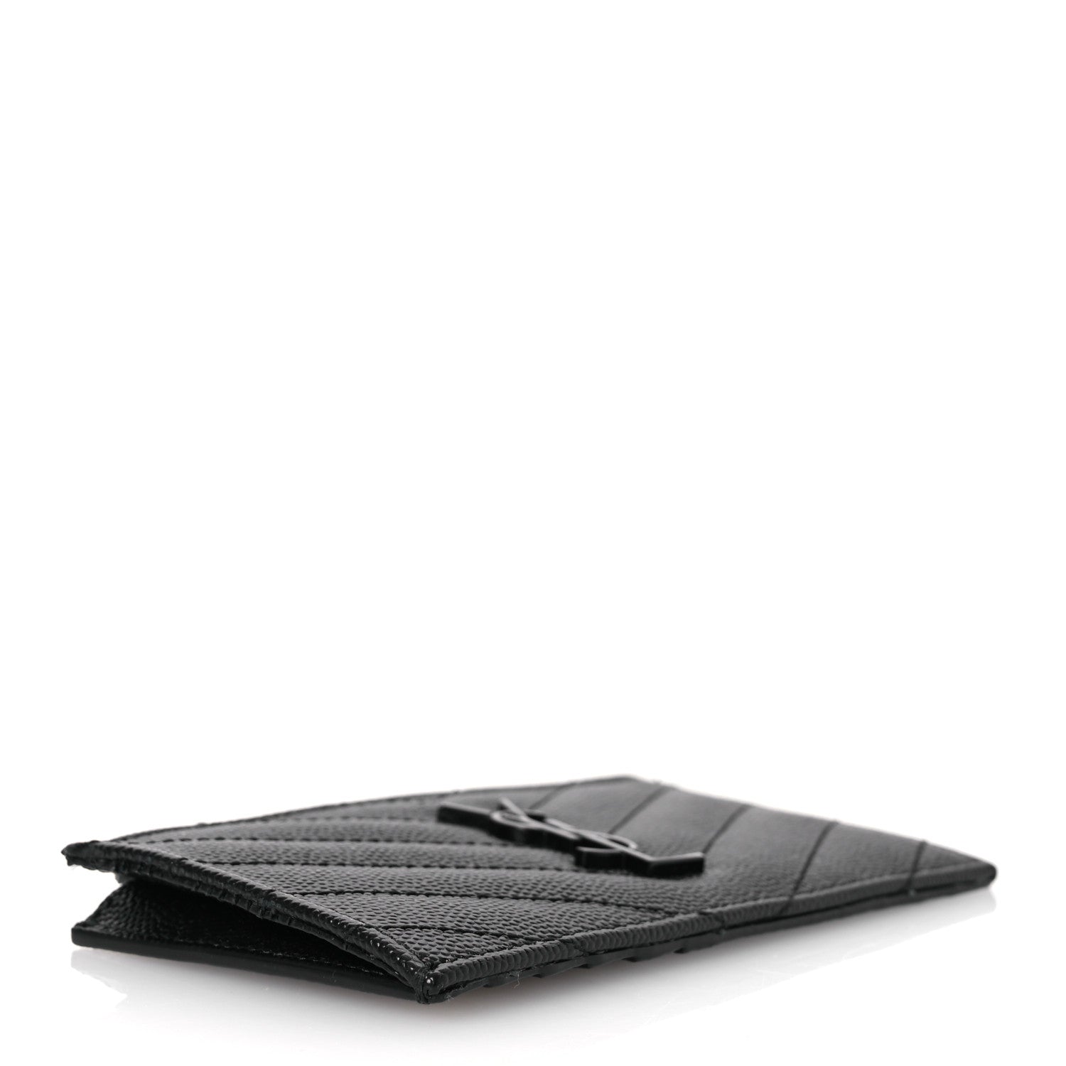 Saint Laurent Grain De Poudre Matelasse Chevron Monogram Fragments Zippered Card Case Black 4 of 8