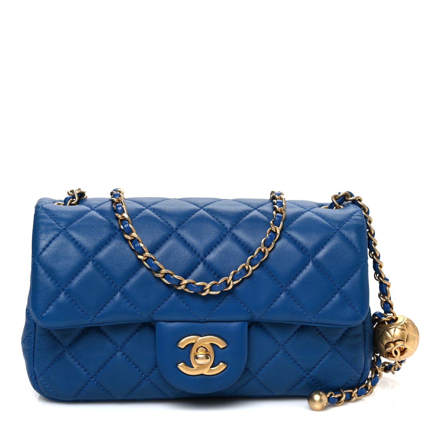 Lambskin Quilted Pearl Crush Mini Rectangular Flap Blue