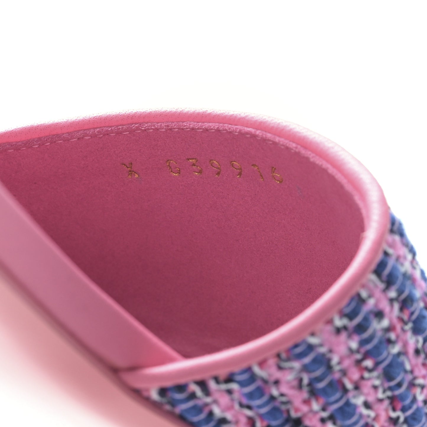 Tweed Lambskin CC Mules 37.5 Pink Blue