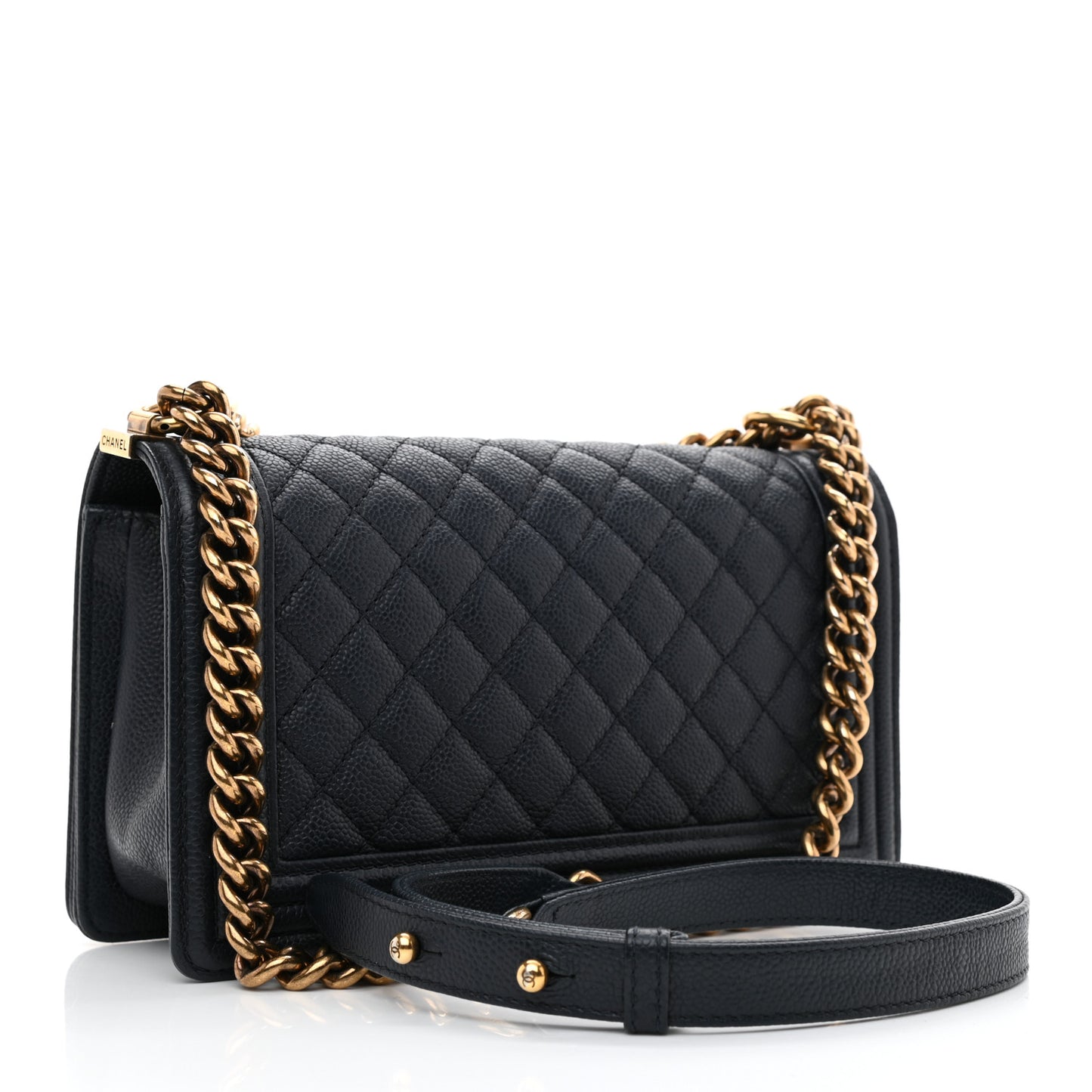 Caviar Quilted Medium Boy Flap Navy