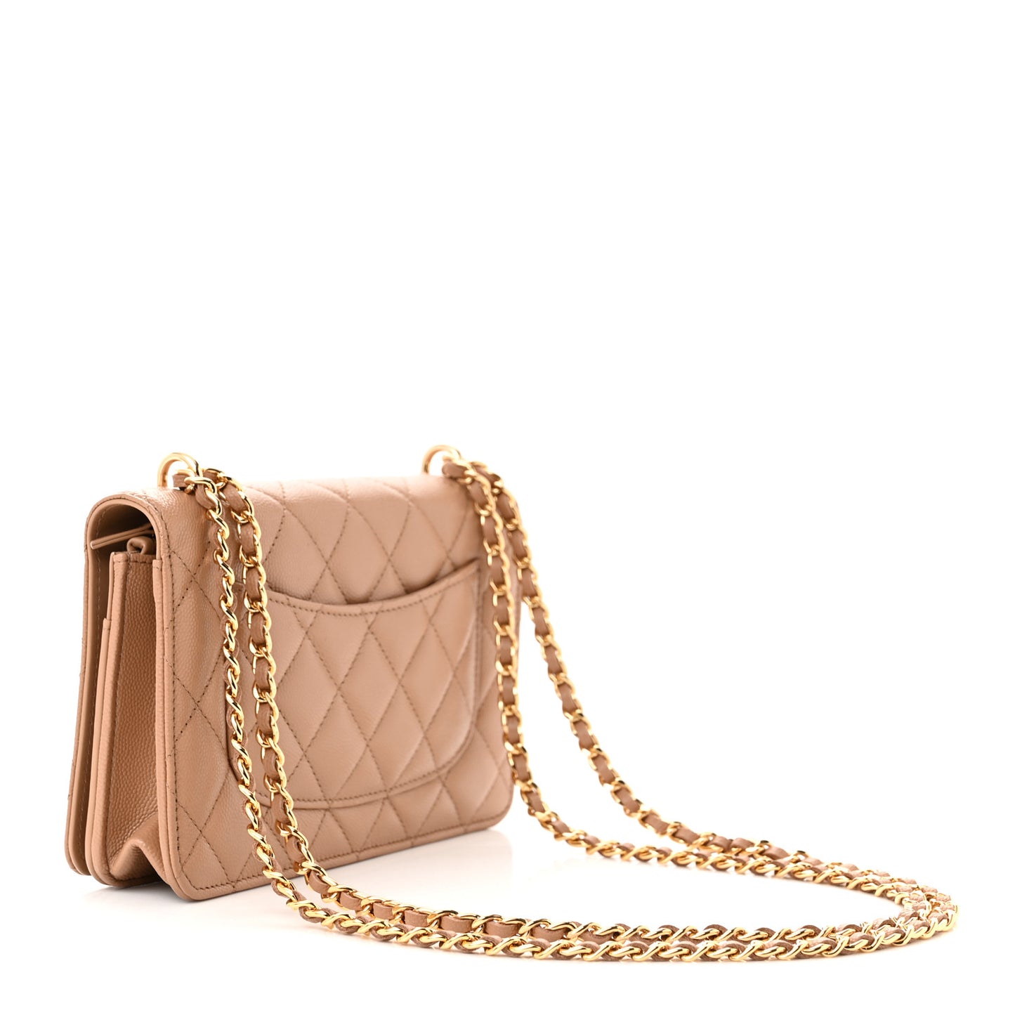 Caviar Quilted Pocket Clutch With Chain WOC Beige