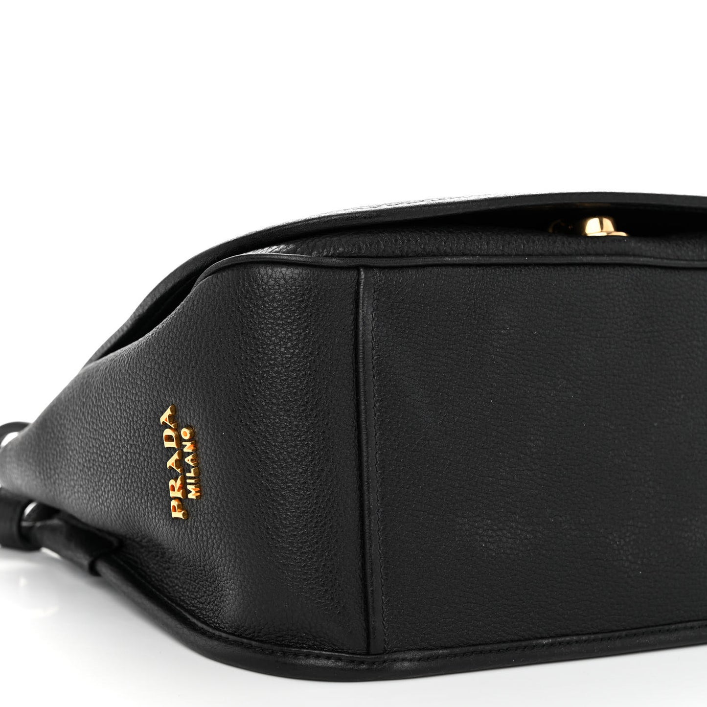 Vitello Daino Embossed Logo Flap Shoulder Bag Black