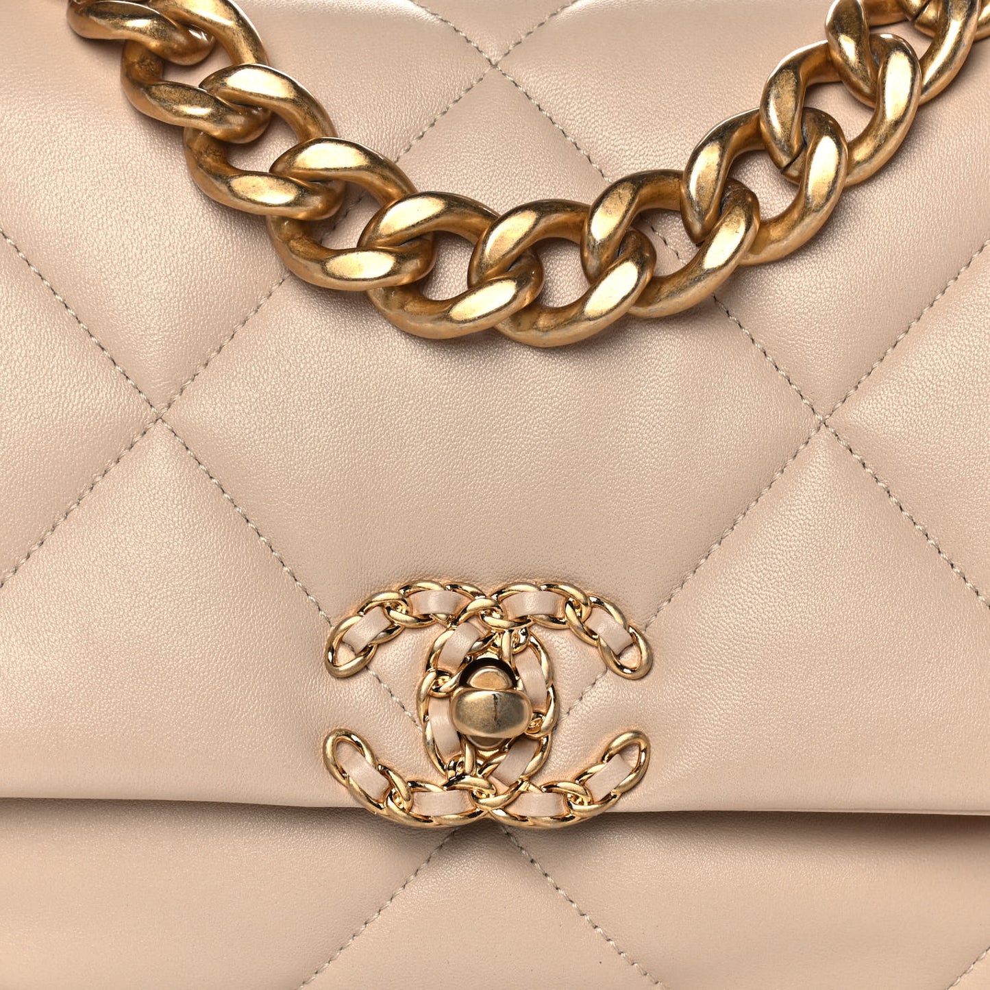 Lambskin Quilted Large Chanel 19 Flap Beige