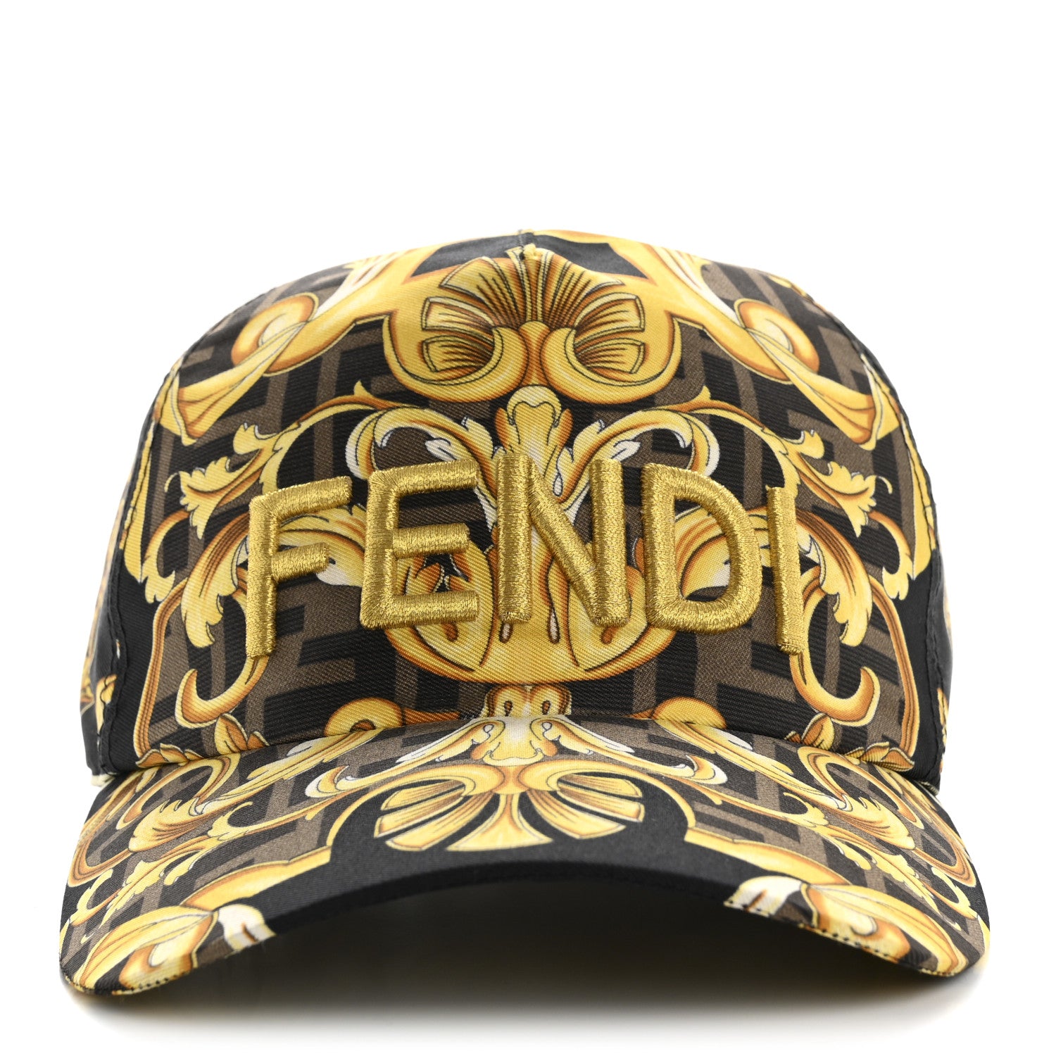 Fendi X VERSACE Silk FF Baroque Fendace Foulard Cap Gold 3 of 8