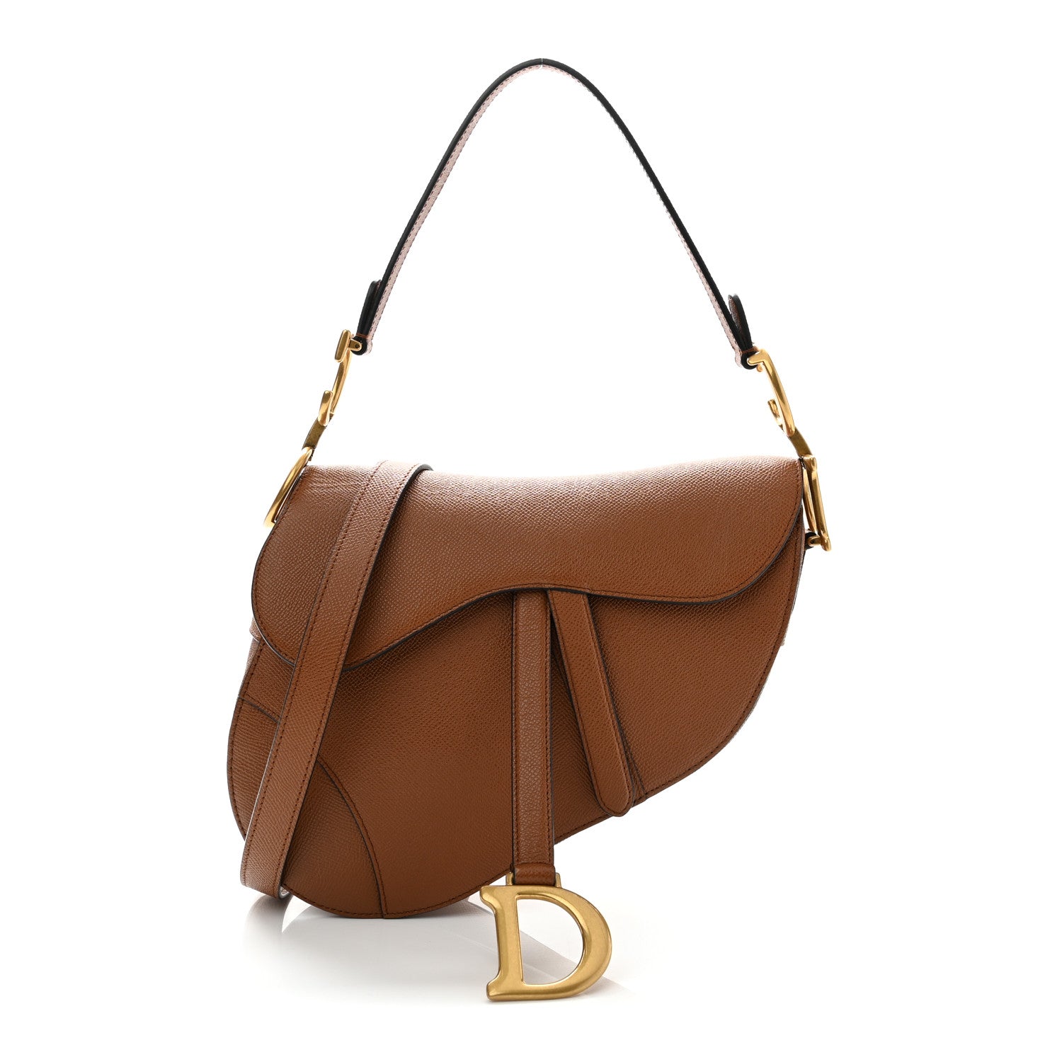 Christian Dior斜めがけバッグ Christian Dior Grained Calfskin Saddle Bag With Strap Golden