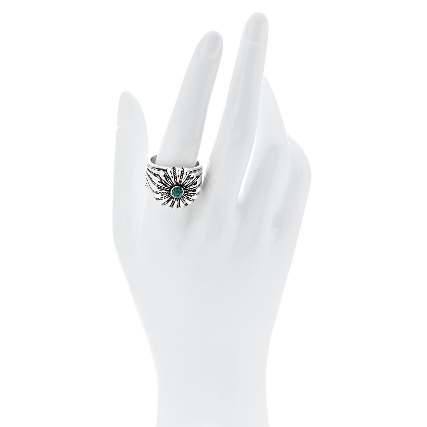 Sterling Silver Resin Interlocking GG Flower Ring 61 9.75 Turquoise