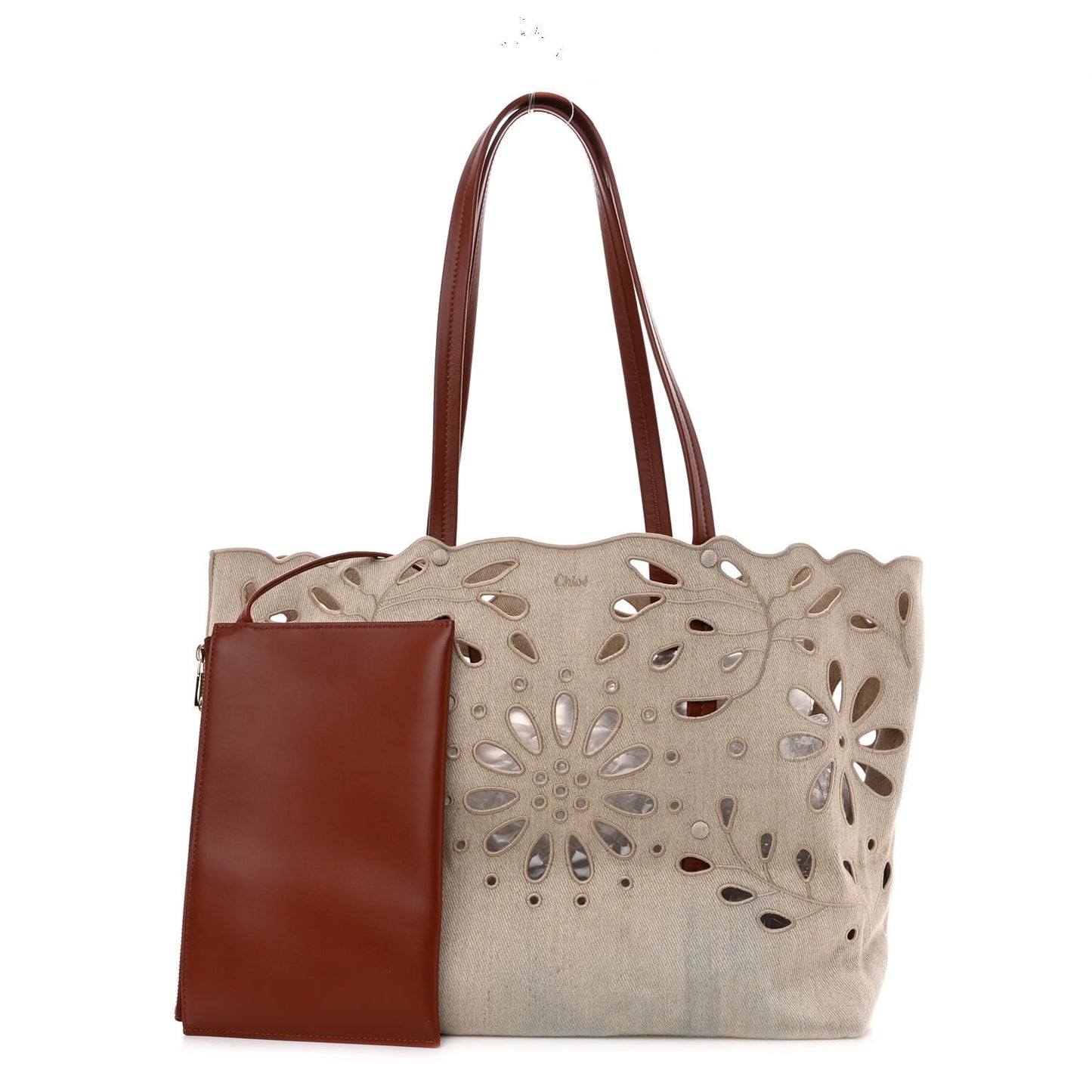 Linen Calfskin Large Kamilla North-South Tote Beige