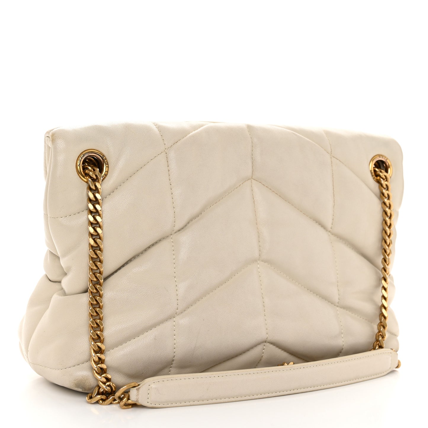 SAINT LAURENT Lambskin Quilted Small Loulou Puffer Monogram Chain Satchel Crema Soft