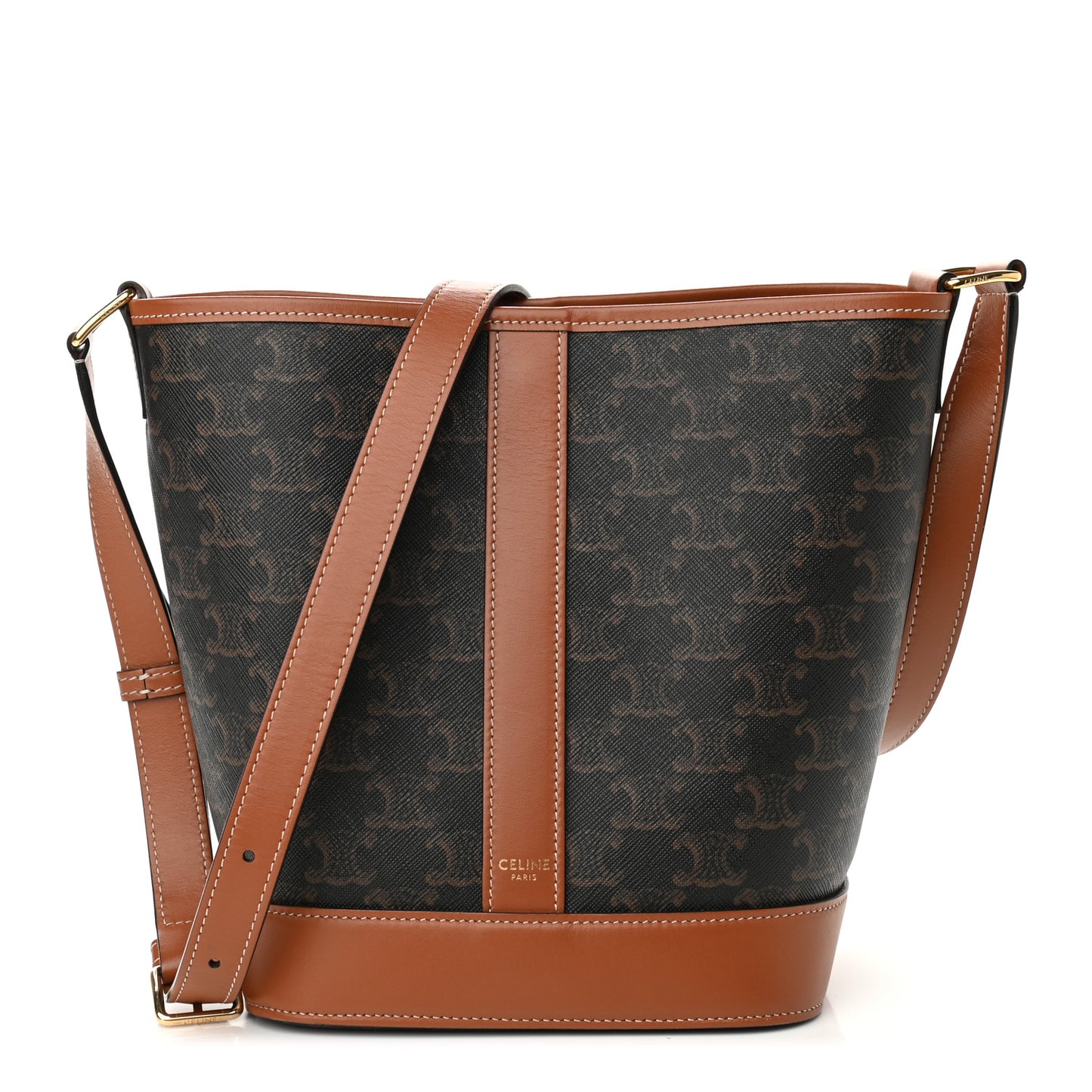 Triomphe Canvas Calfskin Small Bucket Bag Tan