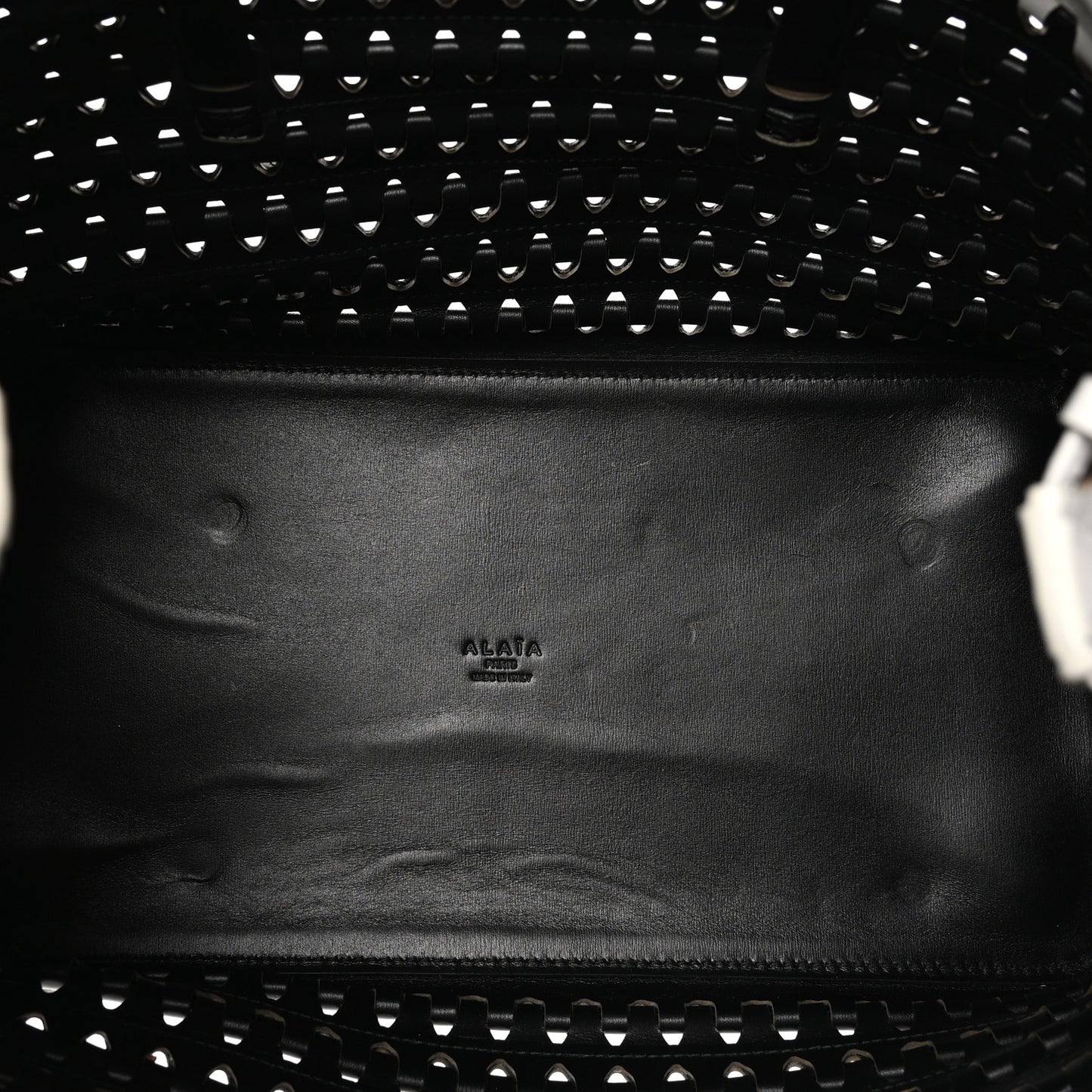 Woven Calfskin Mina Tote Black White