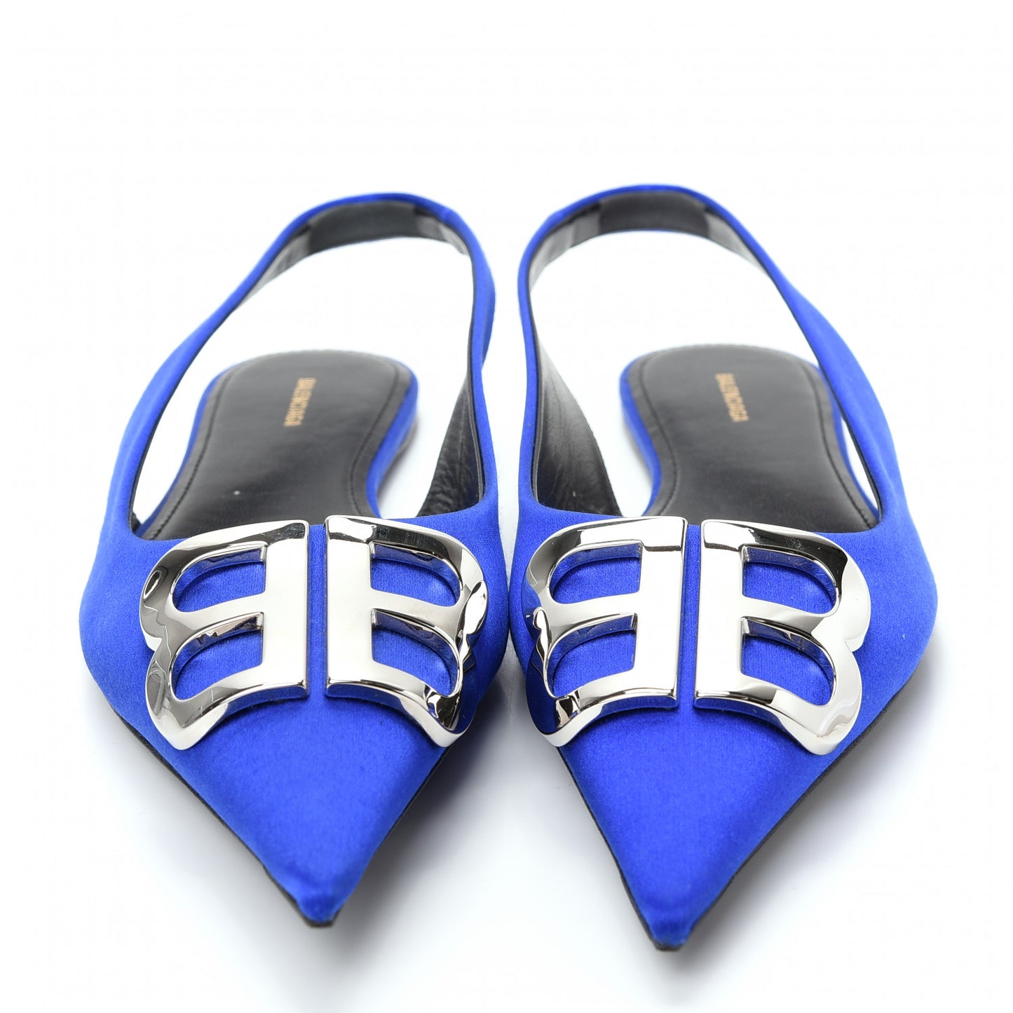 Satin BB Knife Pointy Toe Slingback Flats 36 Bleu