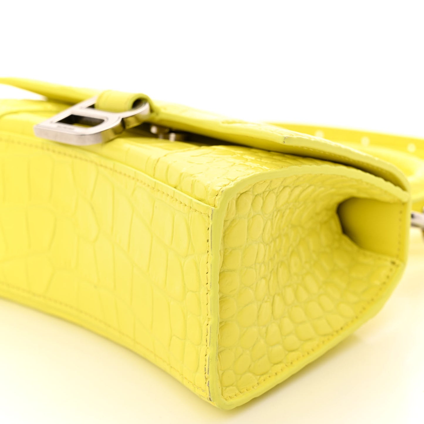Shiny Calfskin Crocodile Embossed Hourglass Top Handle Bag XS Light Yellow
