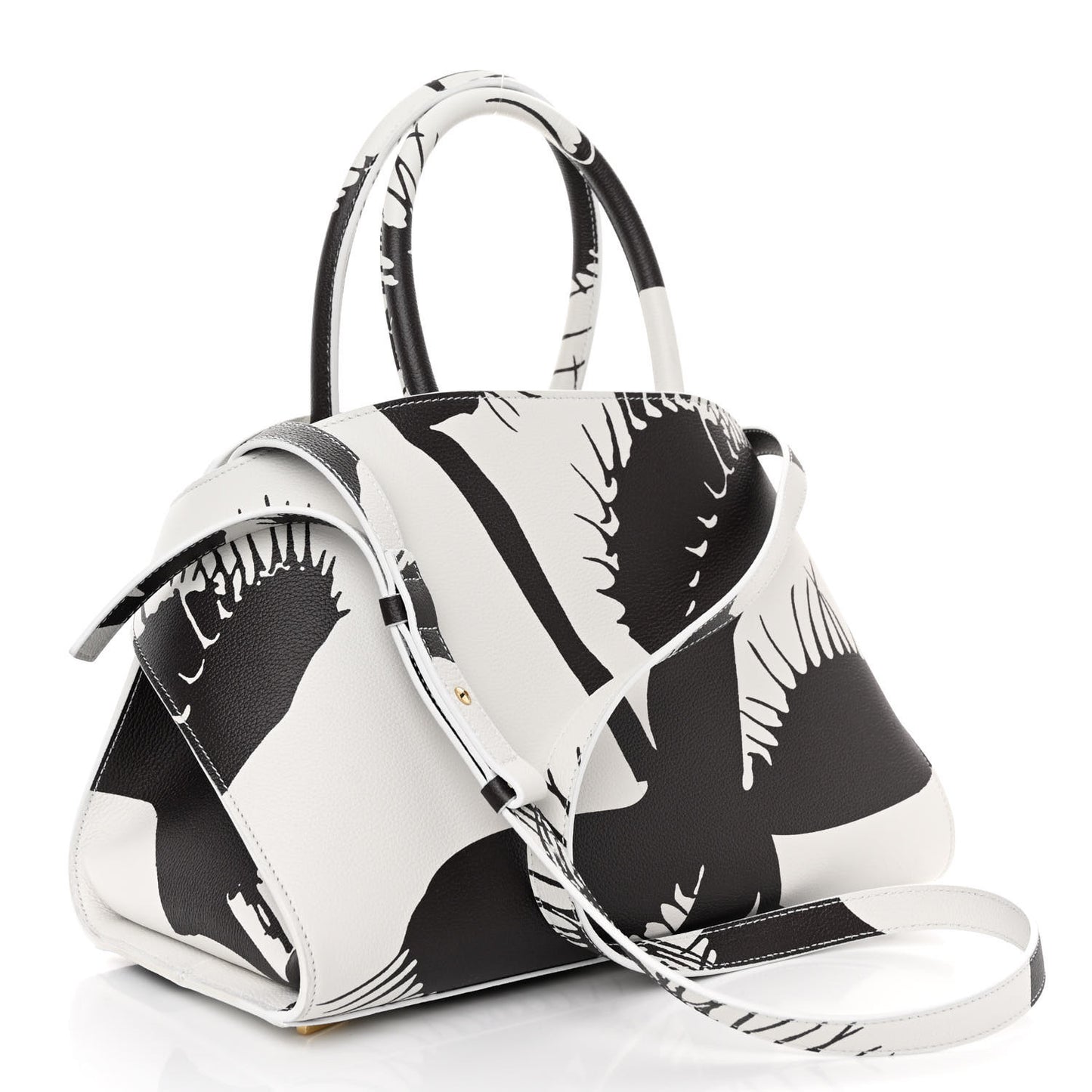 Natural Grain Calfskin Venus Print Small Hug Bag Optic White Testa Di Moro