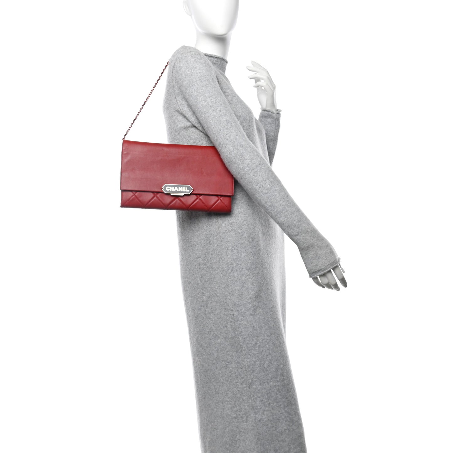 Lambskin Quilted Retro Label Clutch Red