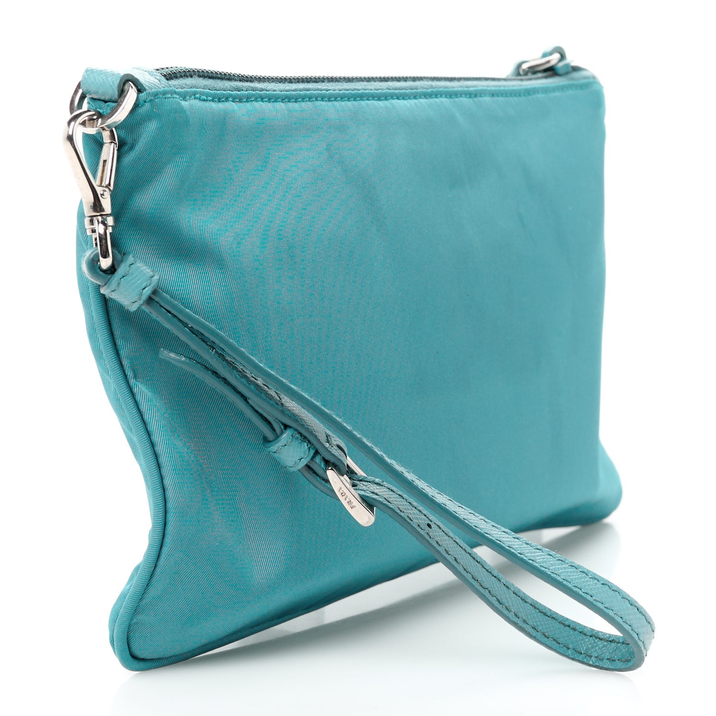 Tessuto Nylon Saffiano Wristlet Turchese