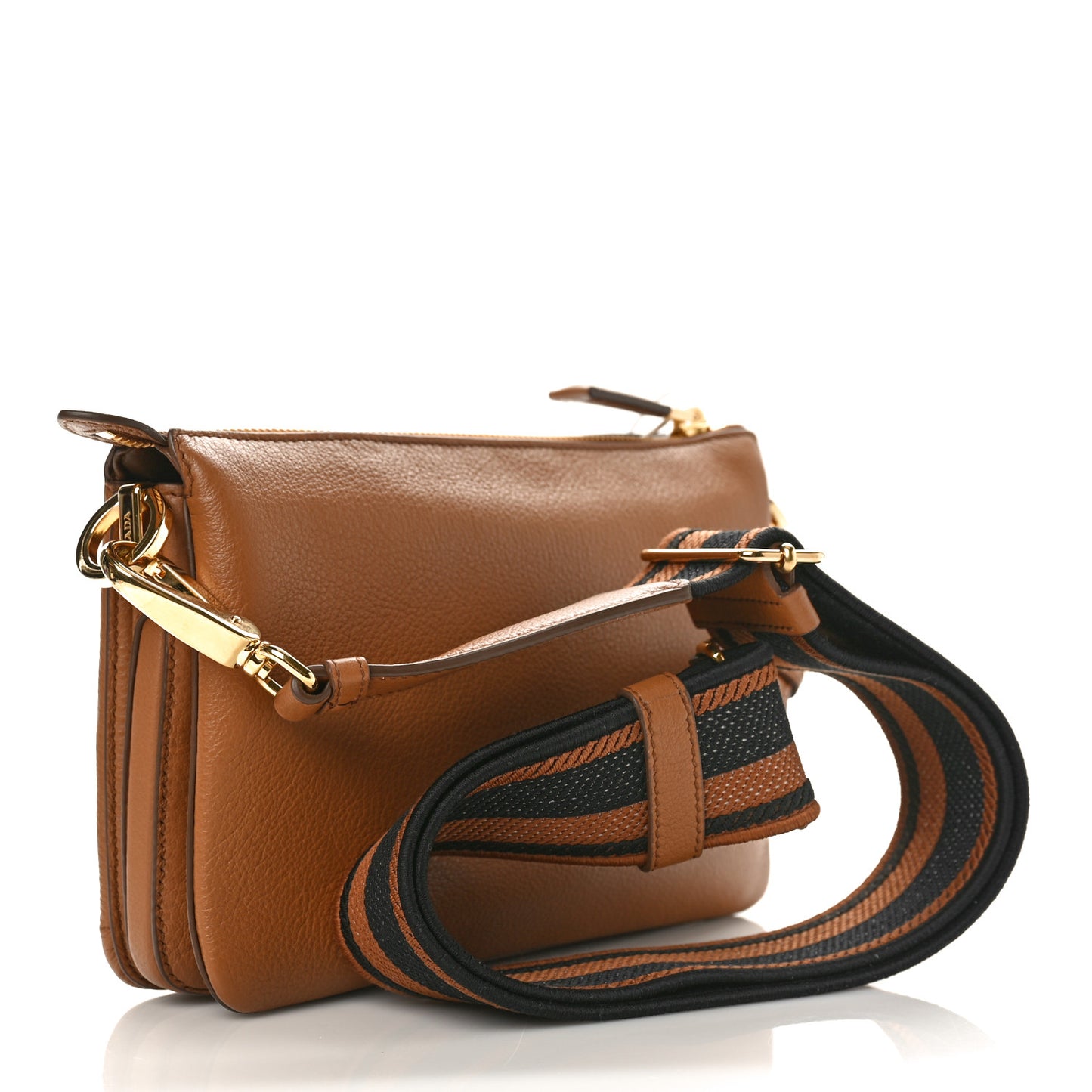 Vitello Daino Soft Mini Zippered Shoulder Bag Caramel