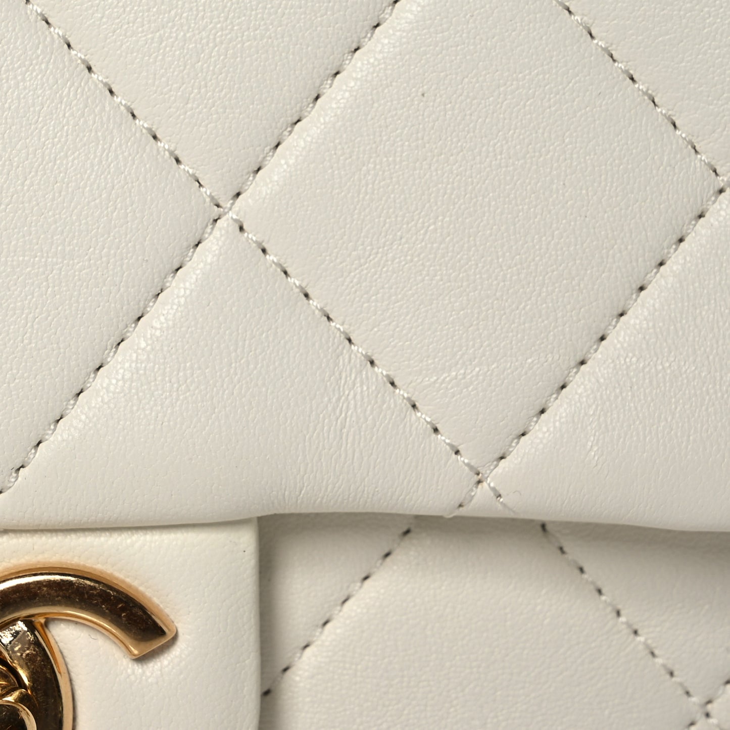 Lambskin Metal Quilted Mini Top Handle Square Flap White