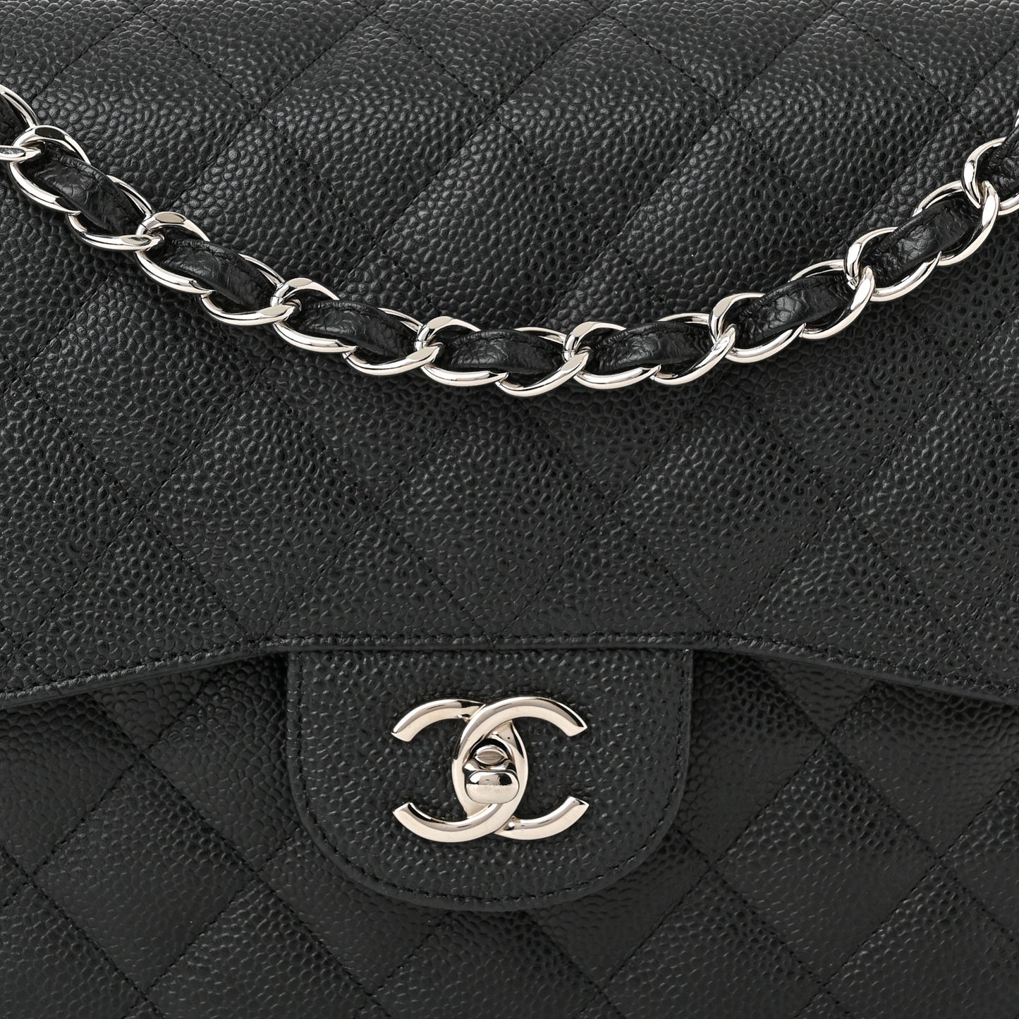 Caviar Quilted Jumbo Double Flap Black