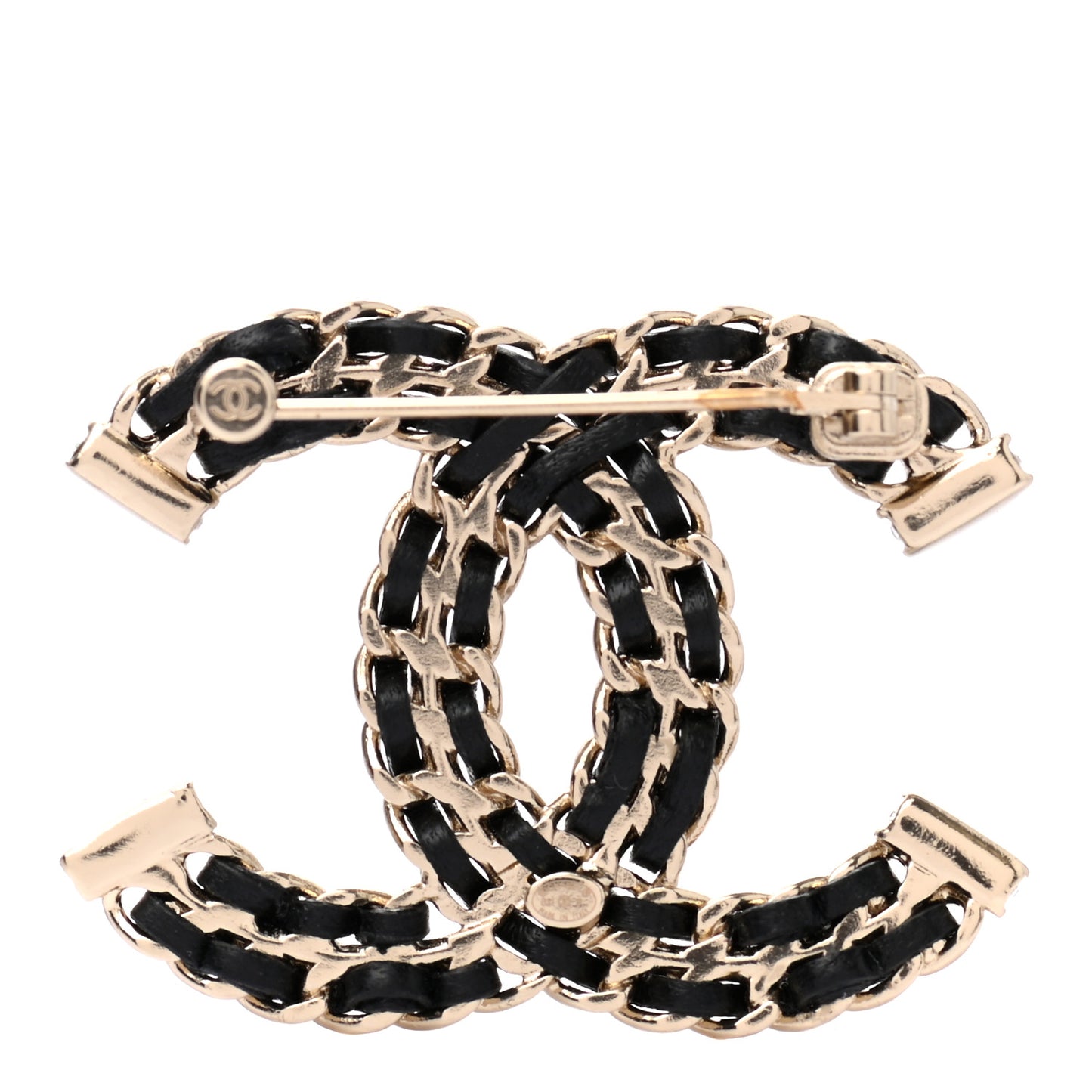 Lambskin Crystal CC Chain Brooch Black Gold