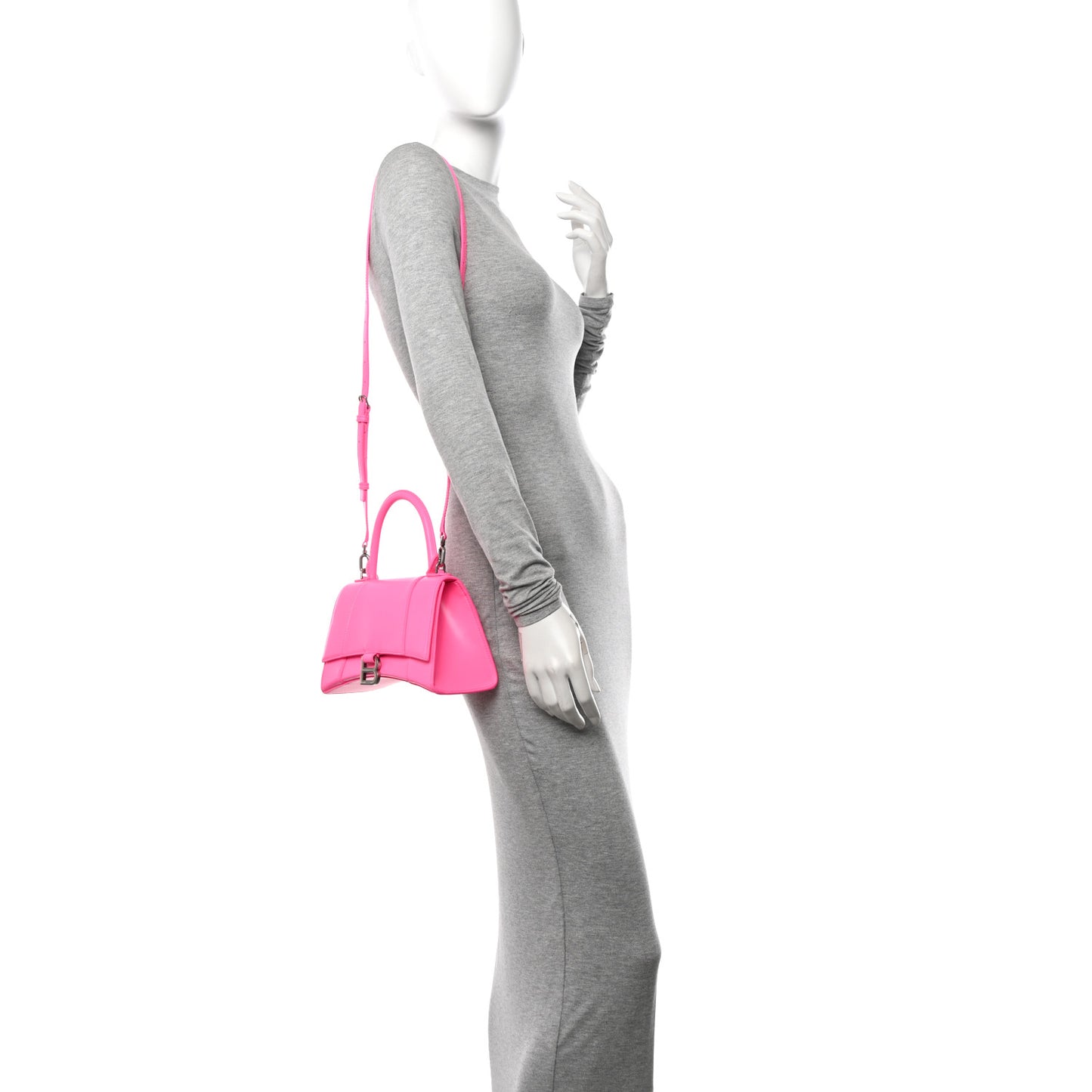 Shiny Box Calfskin Small Hourglass Top Handle Bag Fluo Pink