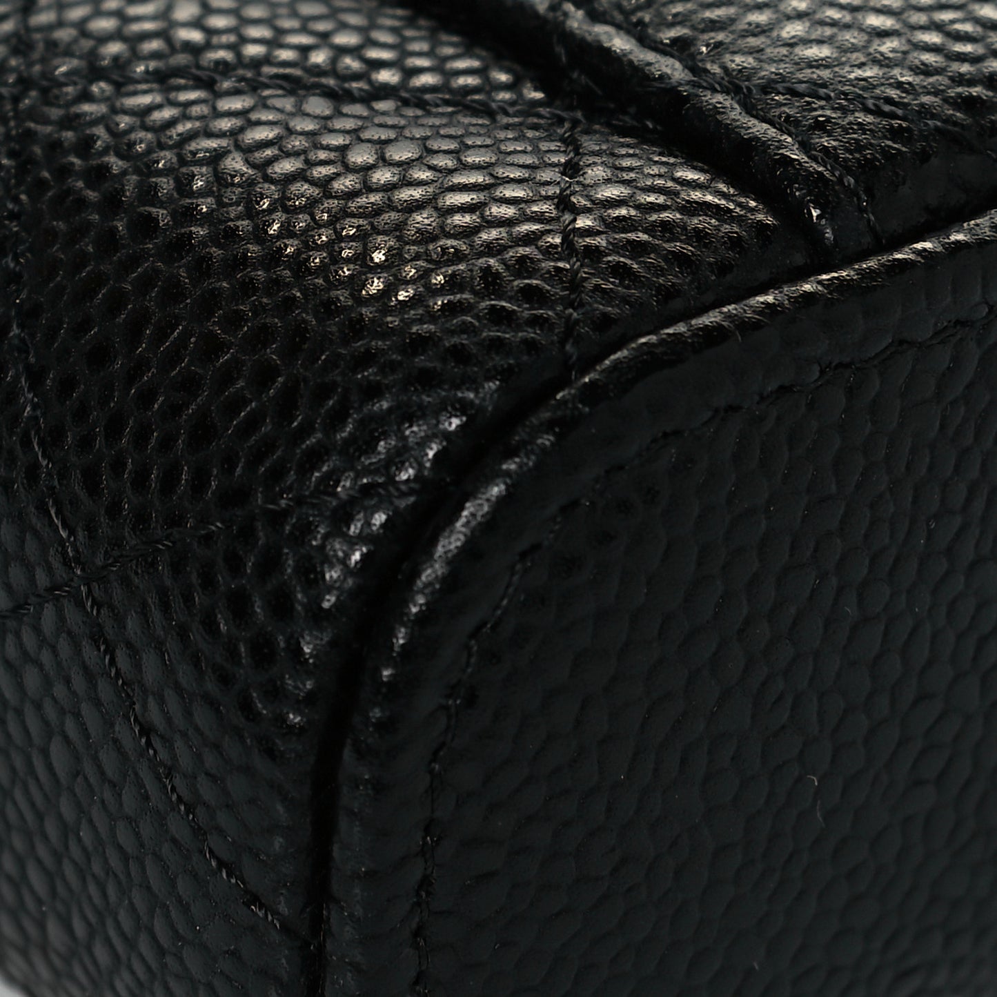 Caviar Quilted Small Handle With Care Vanity Case With Chain Black