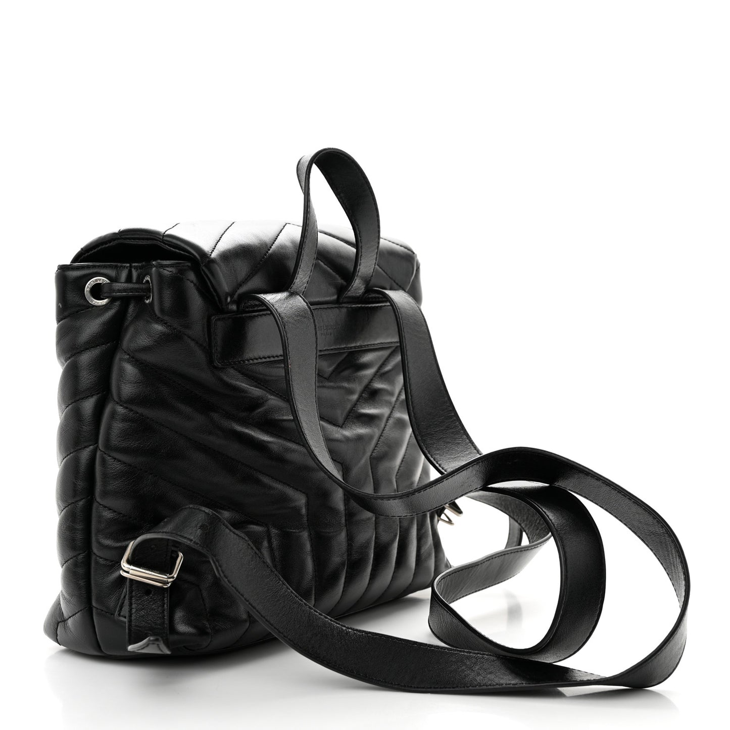 SAINT LAURENT Calfskin Y Quilted Monogram Small Loulou Backpack Black