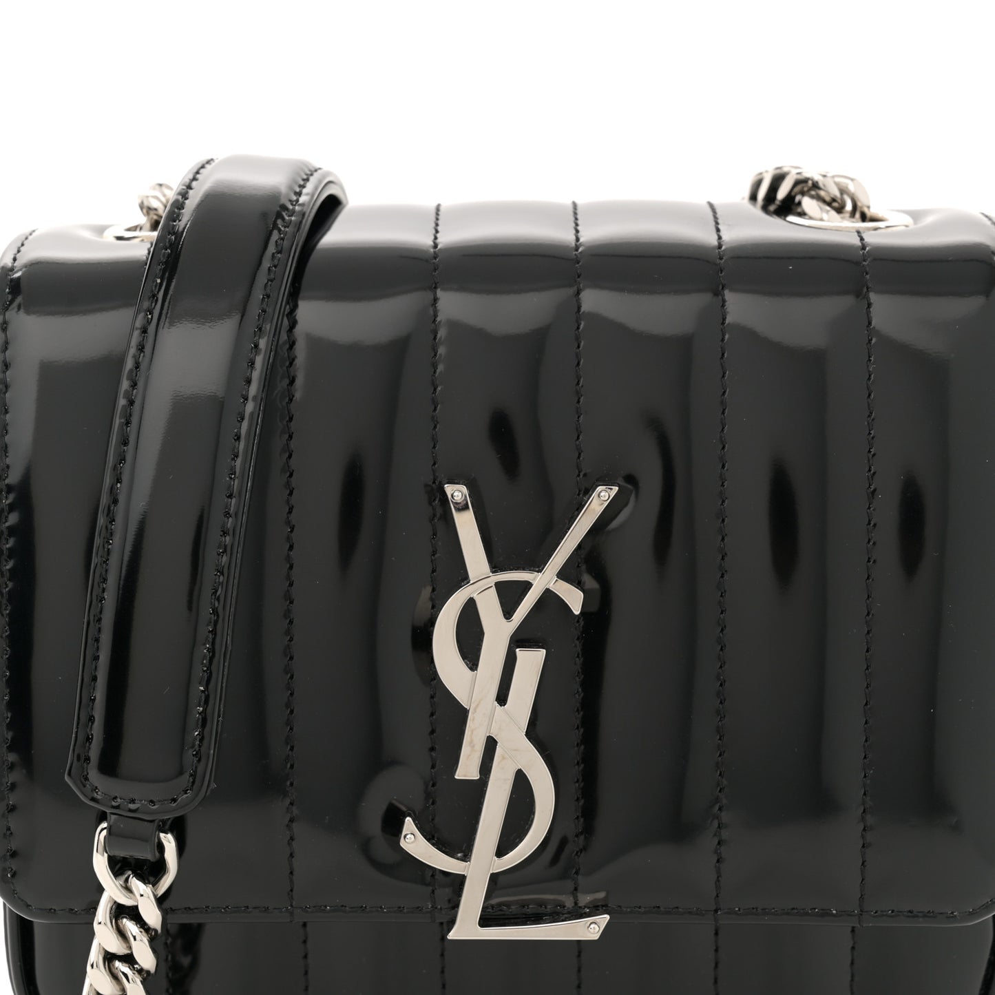 Patent Calfskin Matelasse Monogram Small Vicky Chain Bag Black
